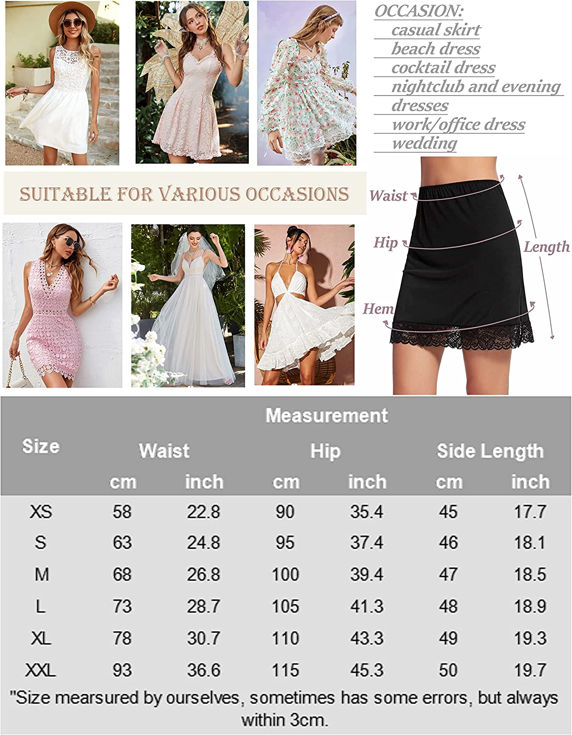 Avidlove Half Slips for Underskirt Short Lace Trim Above Knee Half Slip