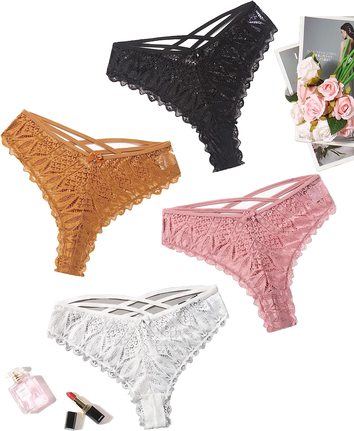 Avidlove Cheeky Panties for Lace Criss Cross Bikini Underwear Pack