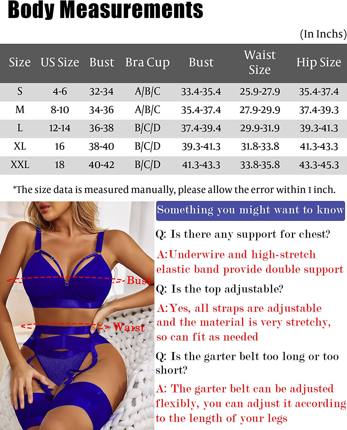 Avidlove Lingerie Set for with Underwire Strappy Lingerie Push Up 5 Piece Lingerie Set with Garter