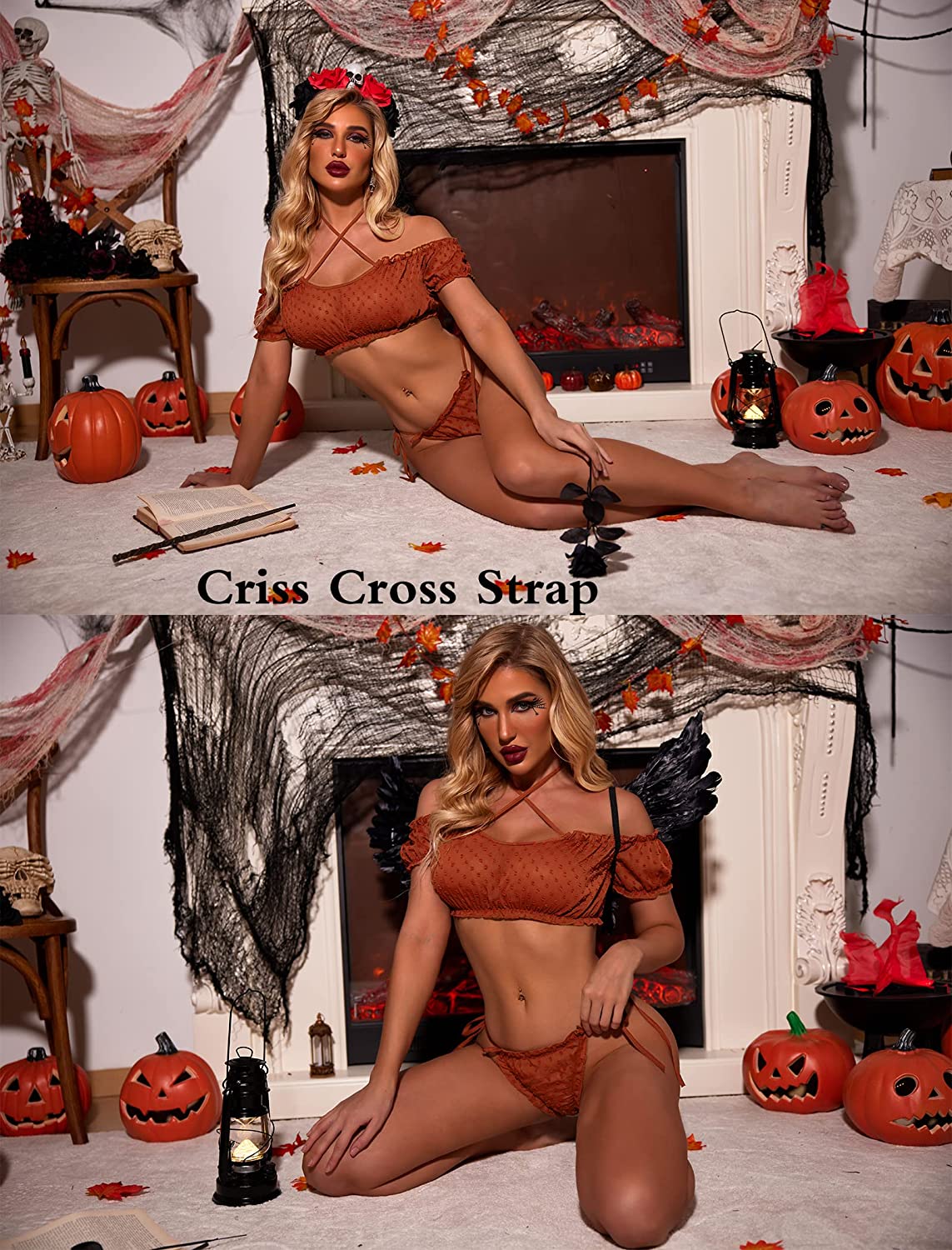 Avidlove Bra and Panty Set Ruffle Lingerie Set Mesh Babydoll Chemise
