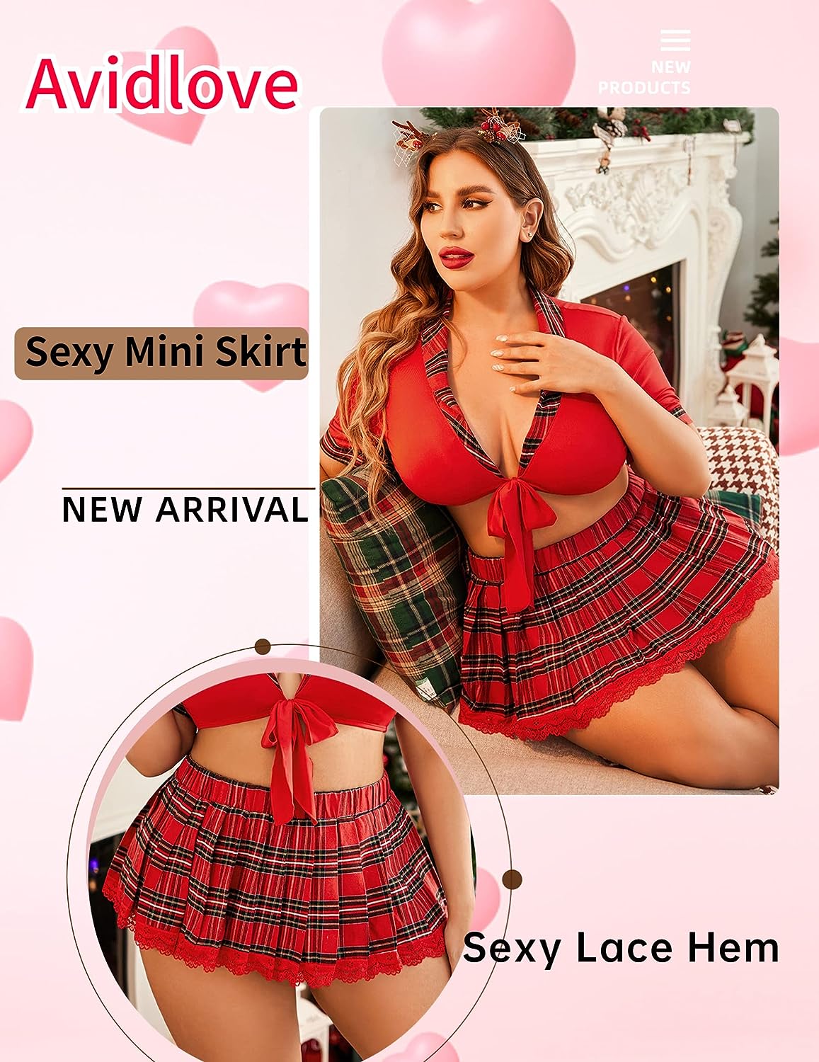 Avidlove Lingerie Set for Two Piece Lingerie Outfits with Tie Top and Mini Pleated Skirt