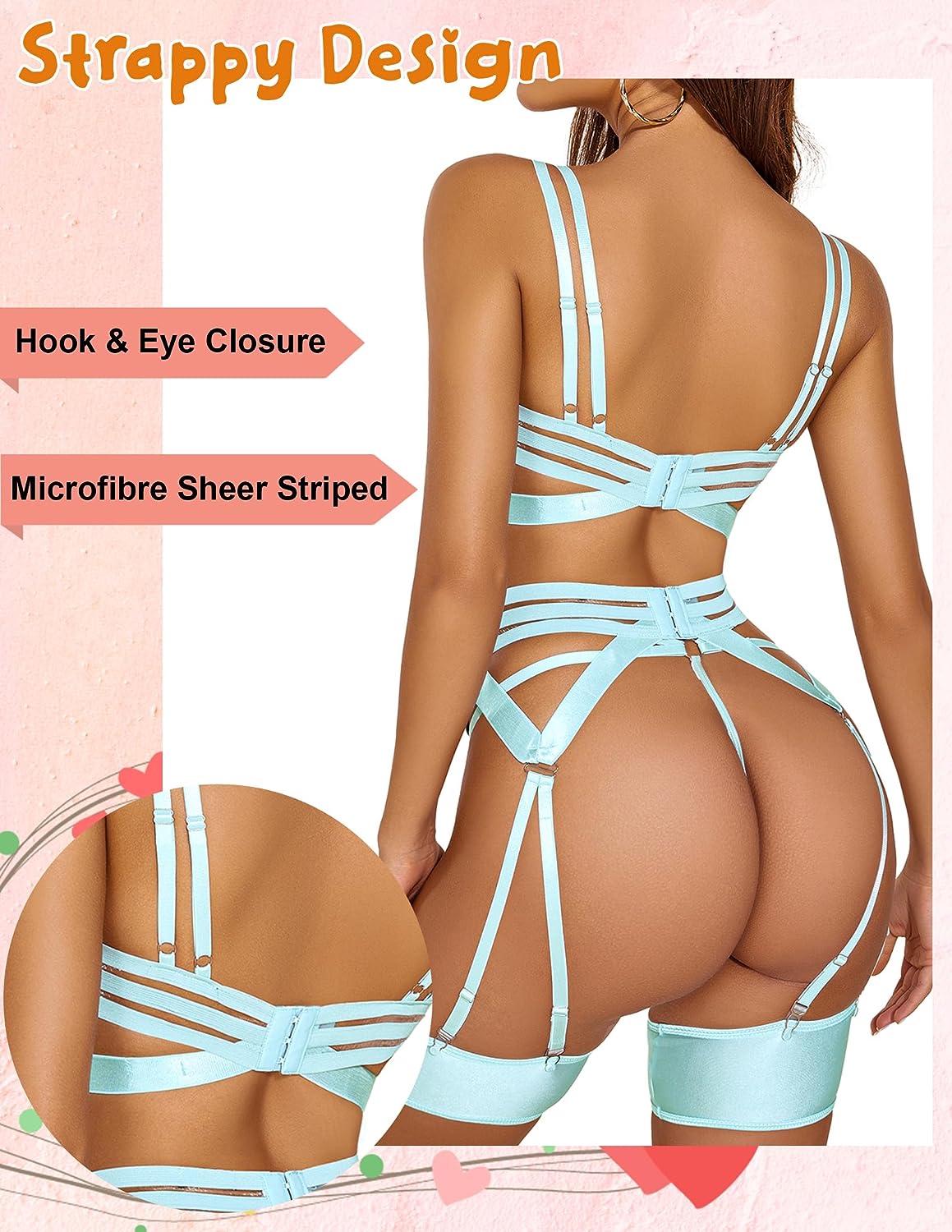 Avidlove Lingerie Set Strappy Lingerie with Underwired Push Up Bra Support Garter Lingerie