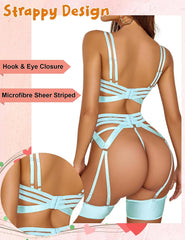 Avidlove Lingerie Set Strappy Lingerie with Underwired Push Up Bra Support Garter Lingerie