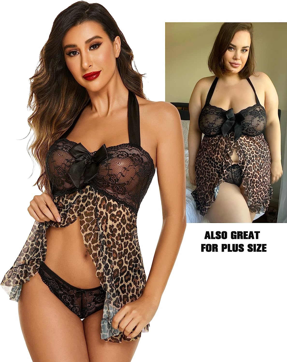 Avidlove Lingerie for Lace Babydoll Open Front Sleepwear Halter Nighty Chemsie XS-5XL