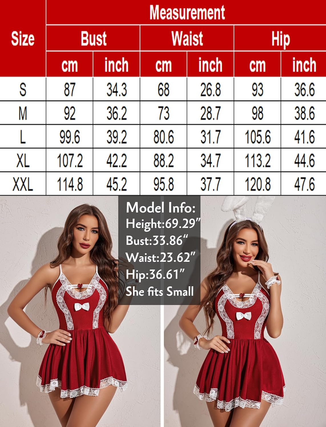 Avidlove Maid Costume Cosplay Lingerie Set Mesh Chemise Babydoll Lace Roleplay Outfit 4 Piece Strap Nightwear