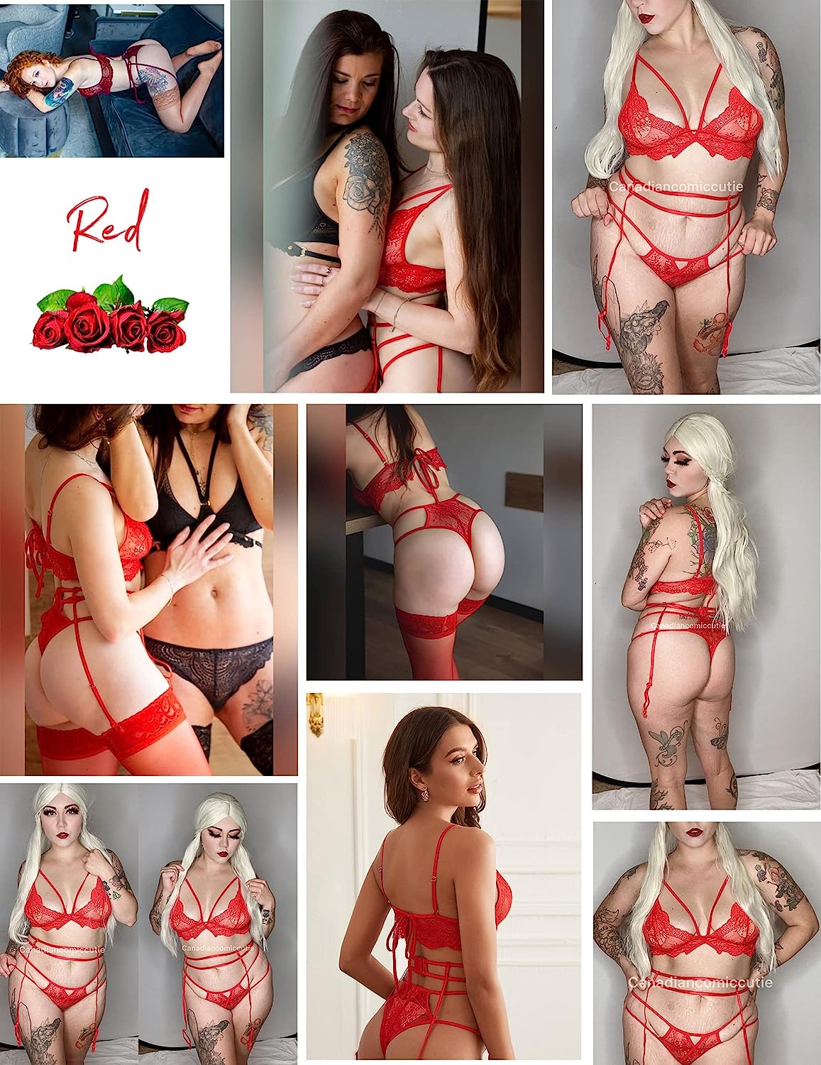 Avidlove Garter Lingerie Set Eyelash Lace Strappy Bra and Panty 3 piece Boudoir Outfits