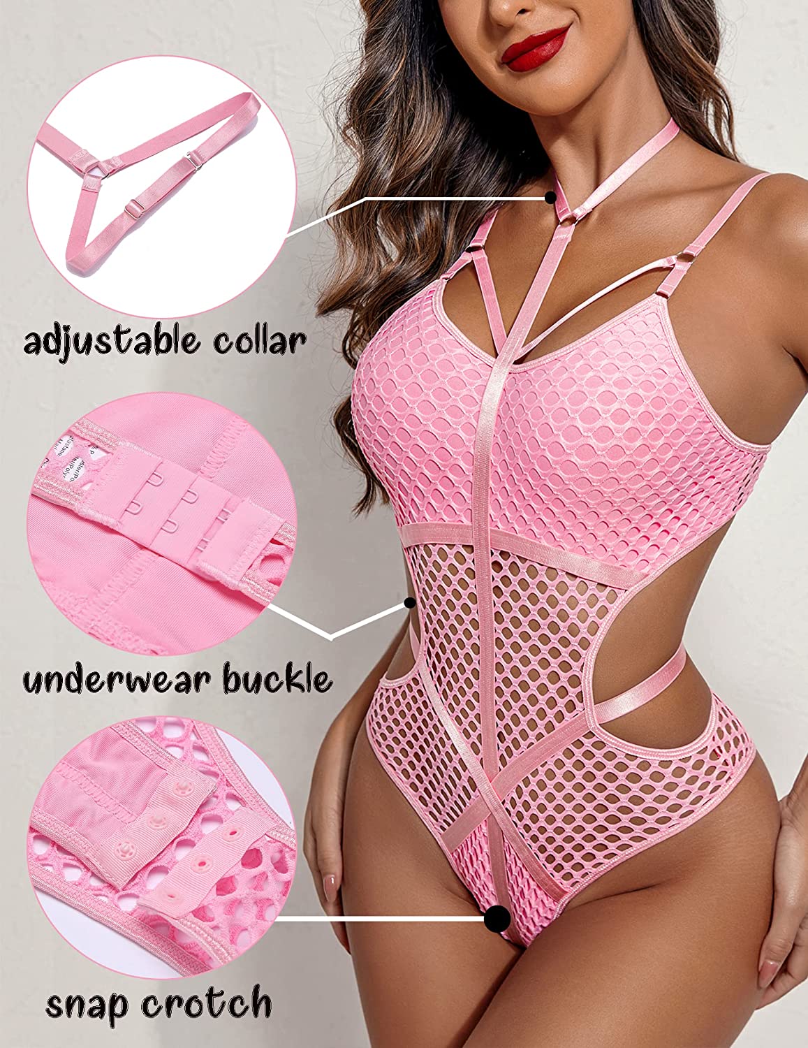 Avidlove One Piece Teddy bodysuits for Cut Out Babydoll Choker Lingerie Fishnet Leotard S-XXL