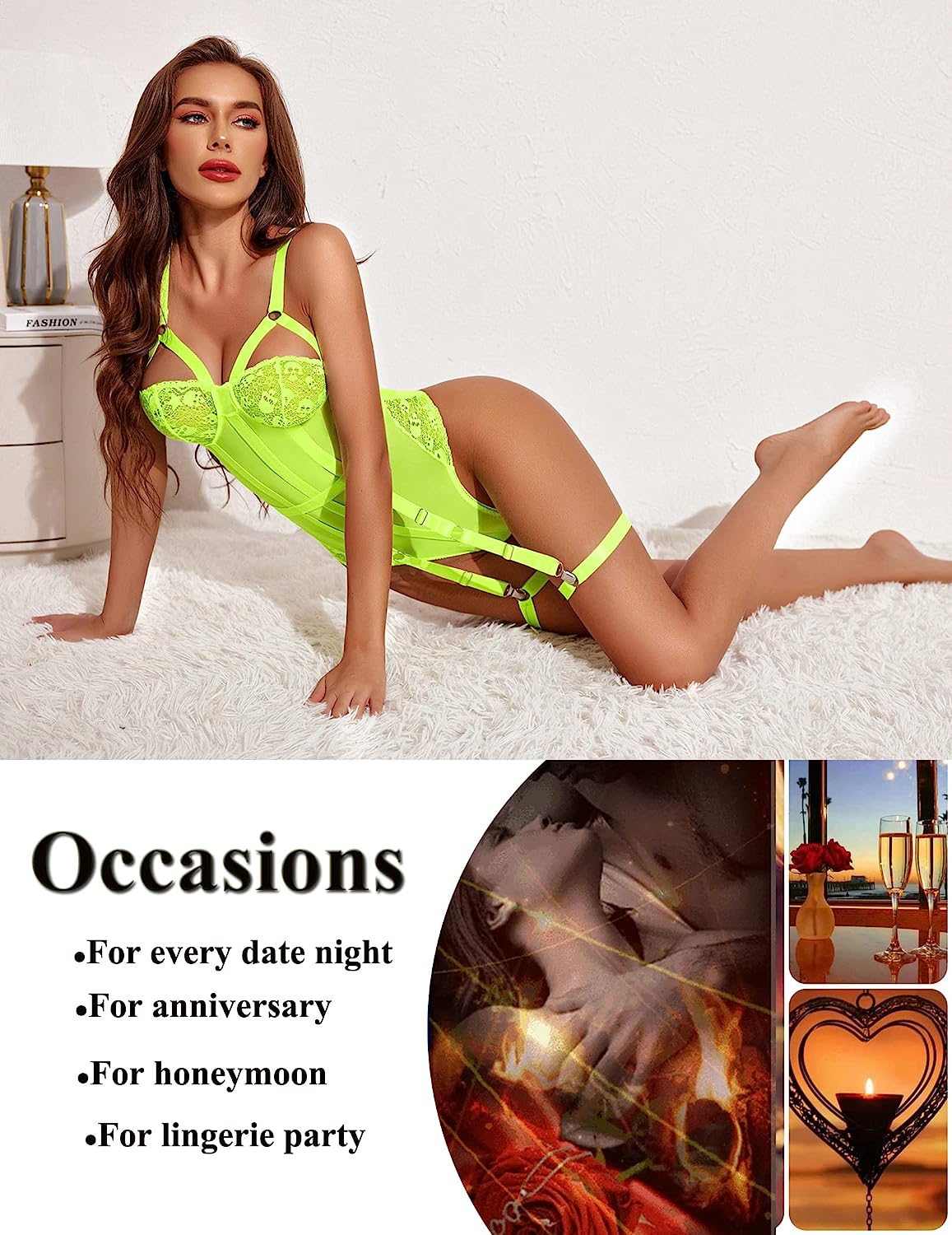 Avidlove Teddy Lingerie for with Garter Belt One Piece Lingerie Naughty Strappy Lingerie Lace Exotic Bodysuit