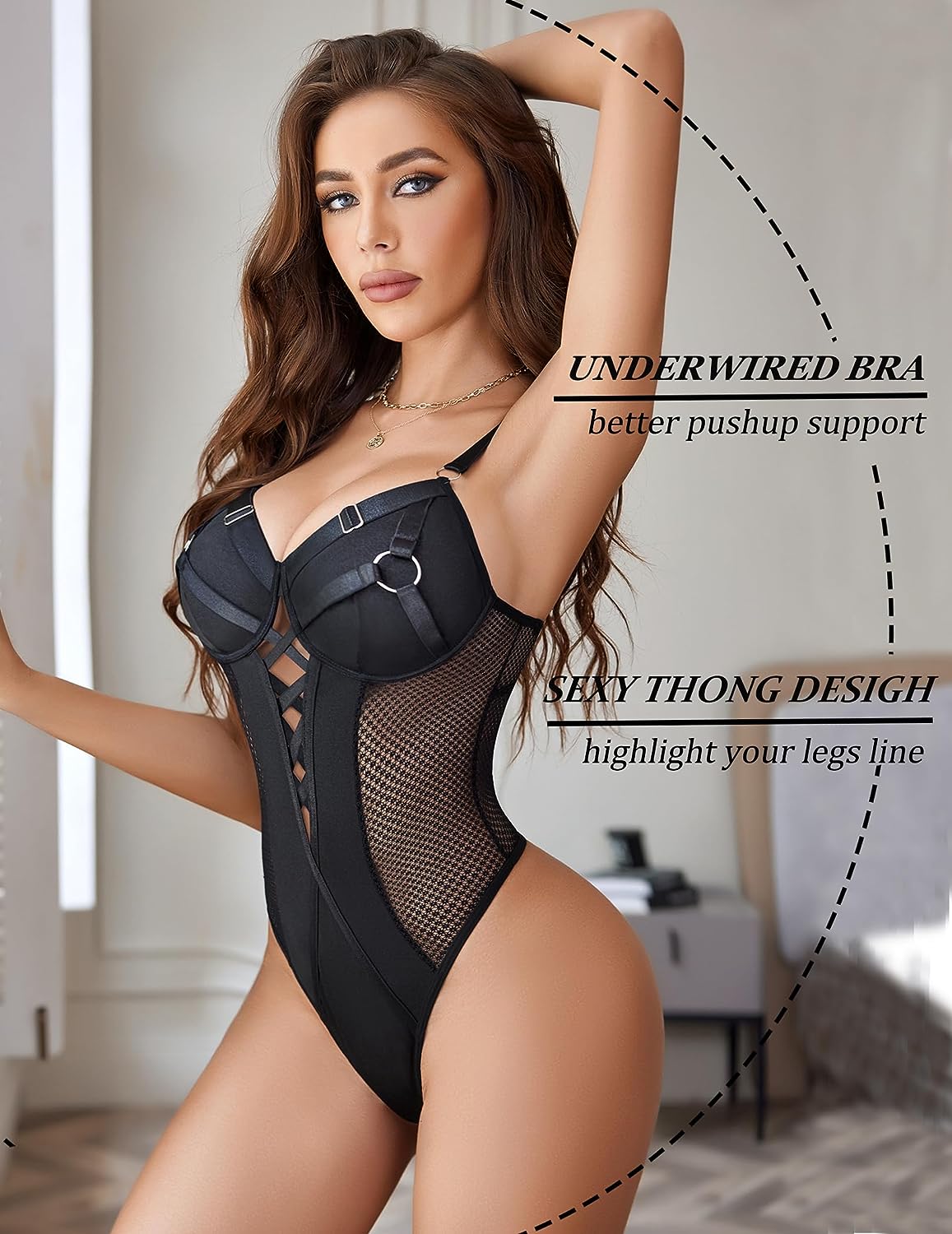 Avidlove Lingerie Bodysuit Mesh Teddy Underwire Lace Bodysuits One Piece Babydoll With Snap Crotch S-XXL