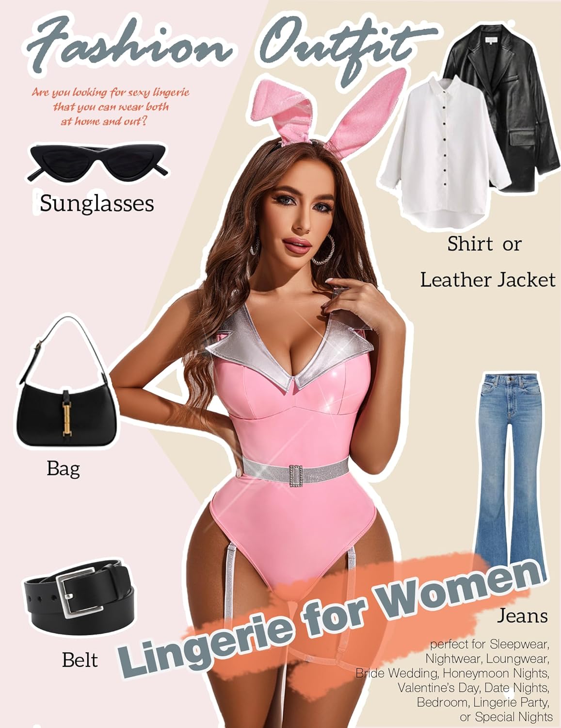 Avidlove Leather Lingerie for Snap Crotch Teddy Mini Babydoll Fashion Garter Set