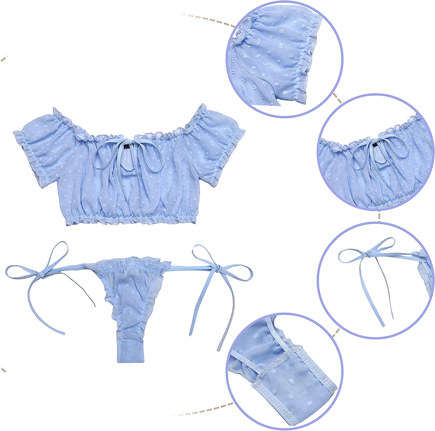 Avidlove Bra and Panty Set Ruffle Lingerie Set Mesh Babydoll Chemise
