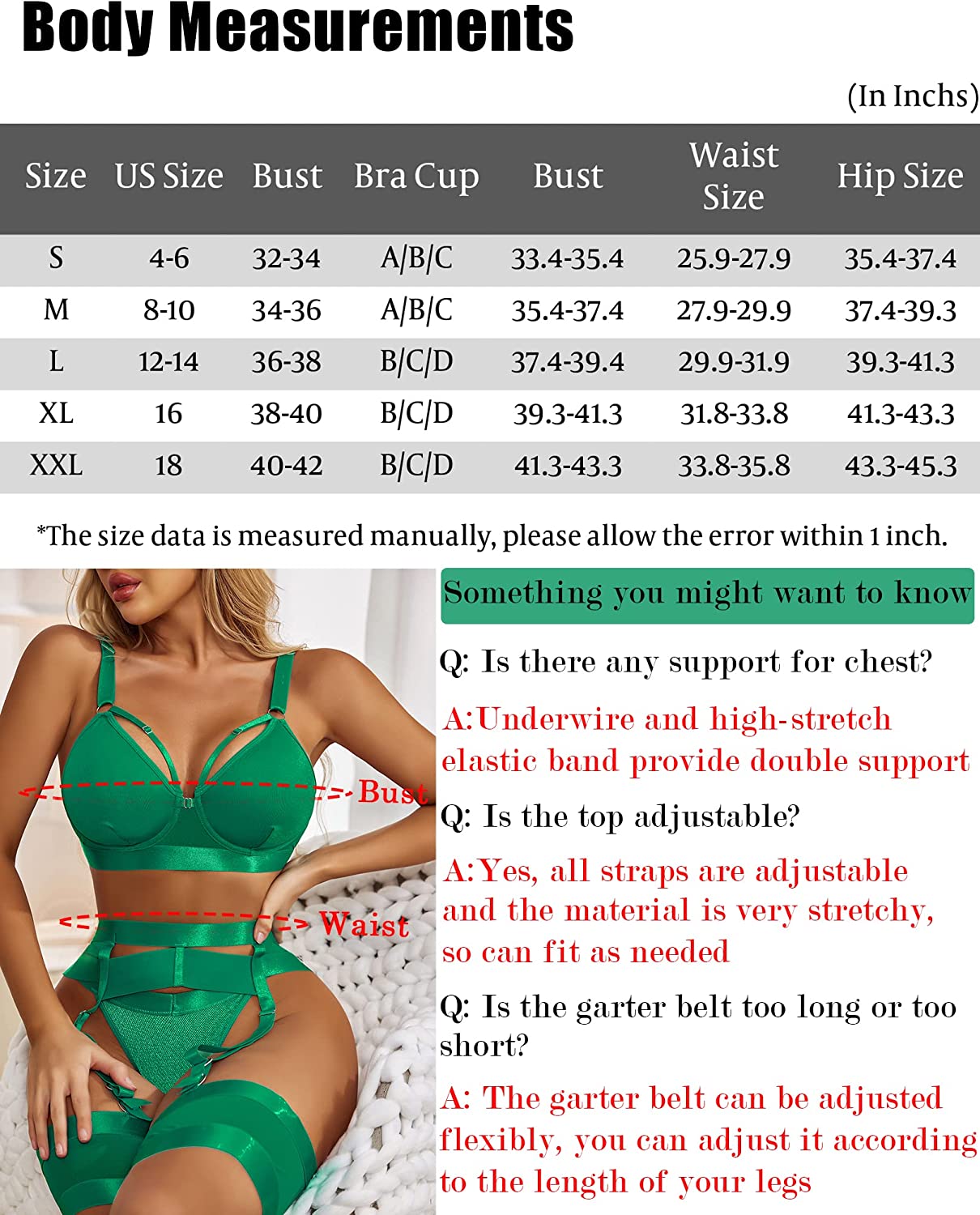 Avidlove Lingerie Set for with Underwire Strappy Lingerie Push Up 5 Piece Lingerie Set with Garter