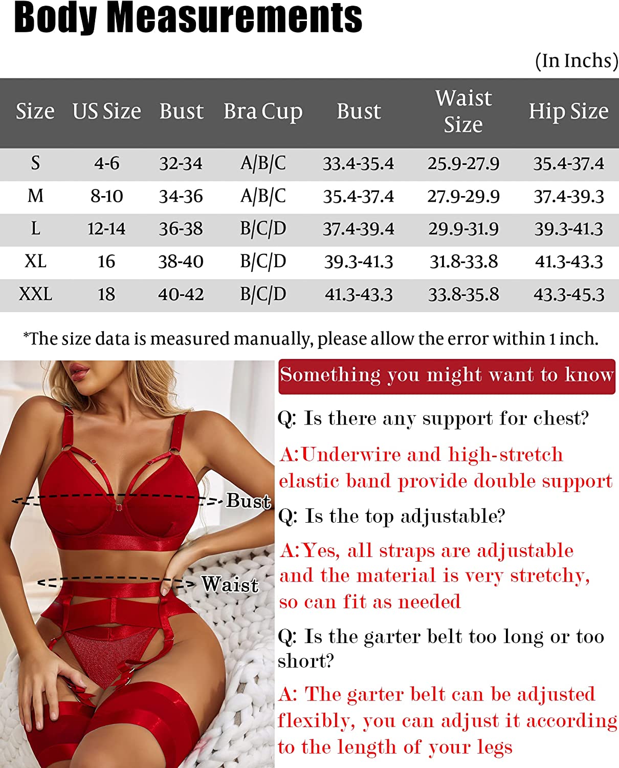 Avidlove Lingerie Set for with Underwire Strappy Lingerie Push Up 5 Piece Lingerie Set with Garter