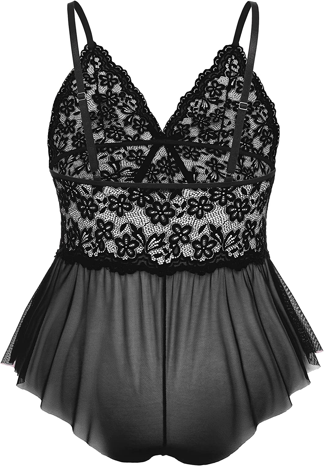 Avidlove Plus Size Lingerie for Lace Bodysuit One Piece Teddy Babydoll Mesh Chemise V Neck Sleepwear L-4XL