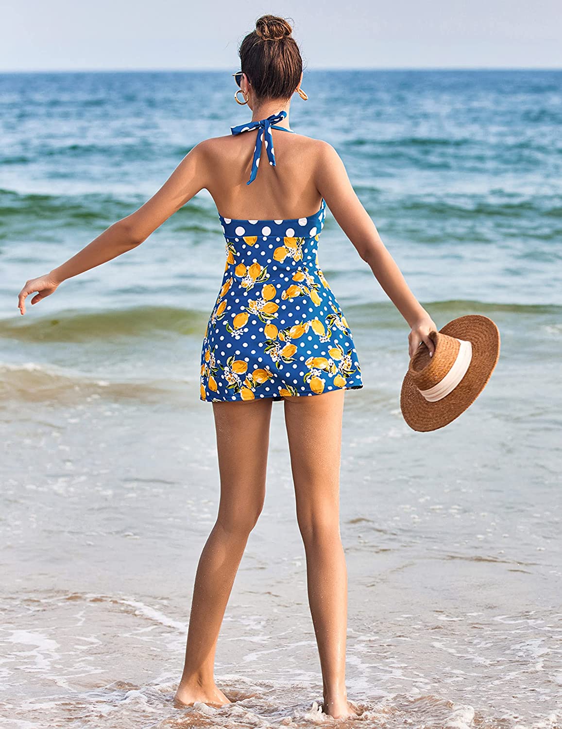 Avidlove Swimsuits for Two Piece Retro Tankini Set Halter Swimsuit Vintage Bathing Suits with Boyshorts