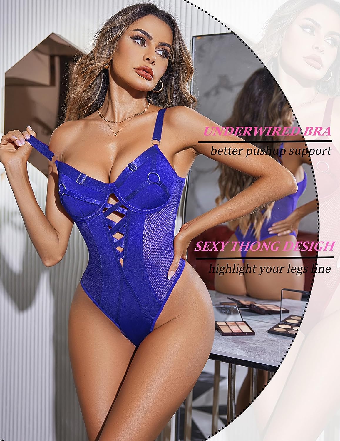 Avidlove Lingerie Bodysuit Mesh Teddy Underwire Lace Bodysuits One Piece Babydoll With Snap Crotch S-XXL