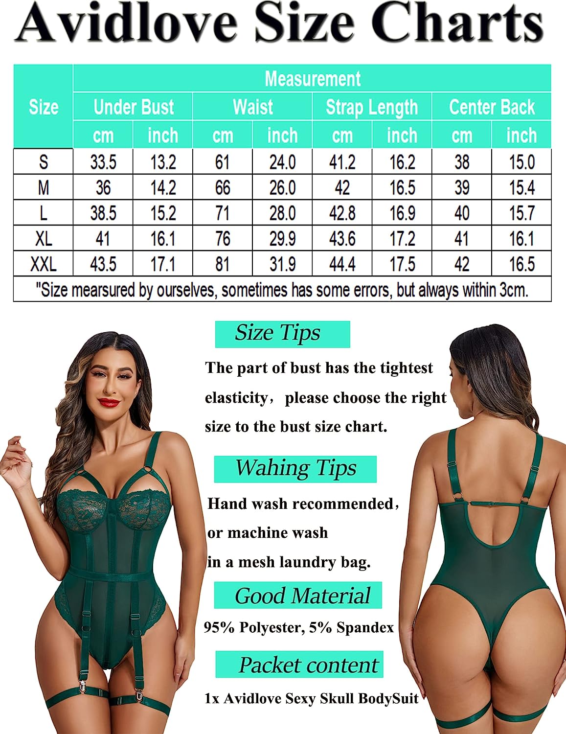 Avidlove Teddy Lingerie for with Garter Belt One Piece Lingerie Naughty Strappy Lingerie Lace Exotic Bodysuit