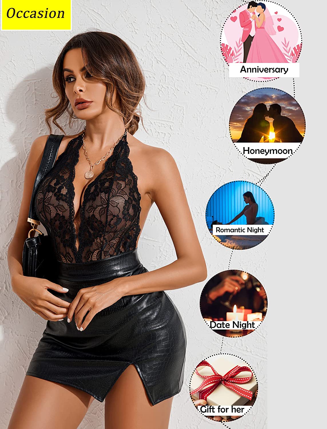 Avidlove Lace Bodysuit Teddy Lingerie Snap Crotch Lingerie One Piece Babydoll