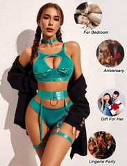 Avidlove Lingerie Set with Underwire Push Up Bondaged Lingerie Set 5 Piece Strappy Lingerie Set(No Stockings)