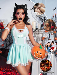 Avidlove Maid Costume Cosplay Lingerie Set Mesh Chemise Babydoll Lace Roleplay Outfit 4 Piece Strap Nightwear