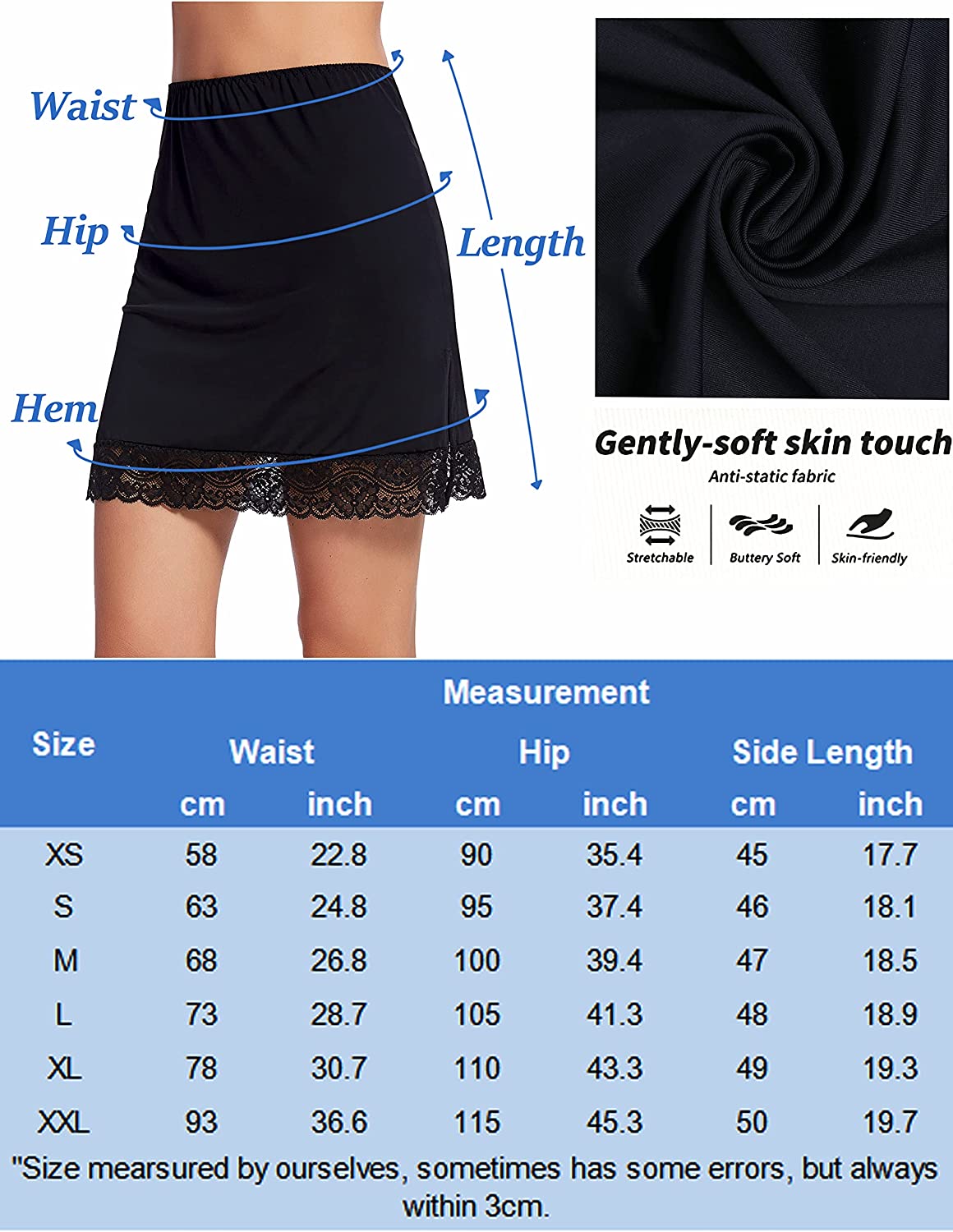 Avidlove Half Slips for Underskirt Short Lace Trim Above Knee Half Slip