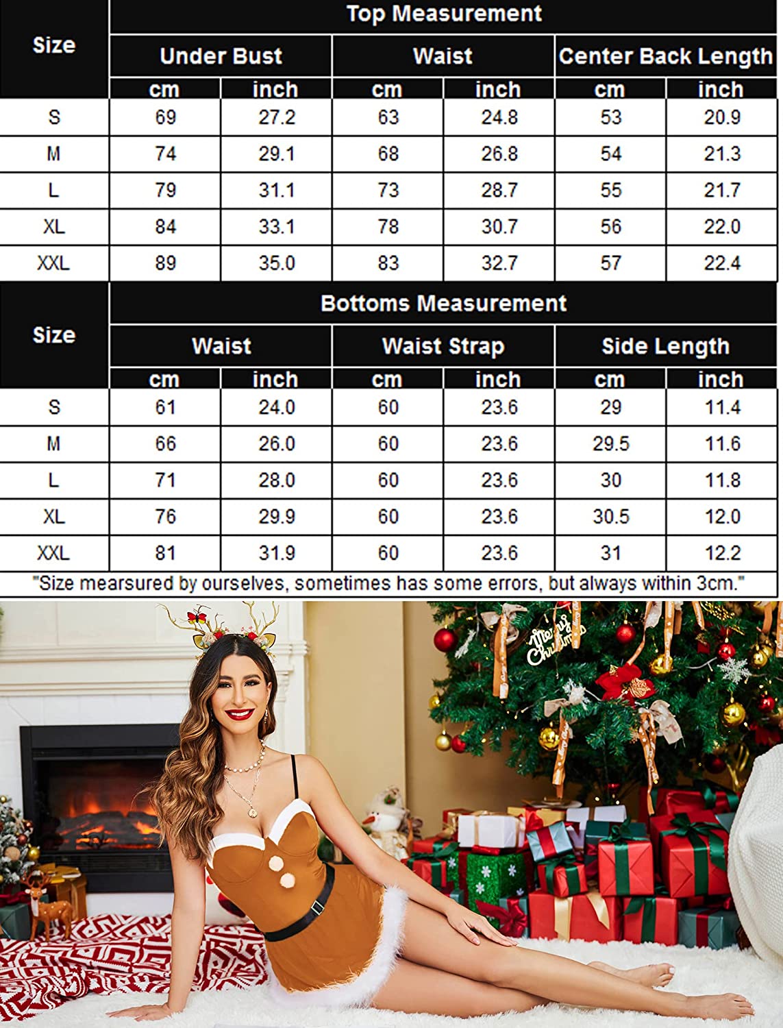 Avidlove Christmas Lingerie Santa Babydoll Lingerie V Neck Velvet Lingerie with Belt