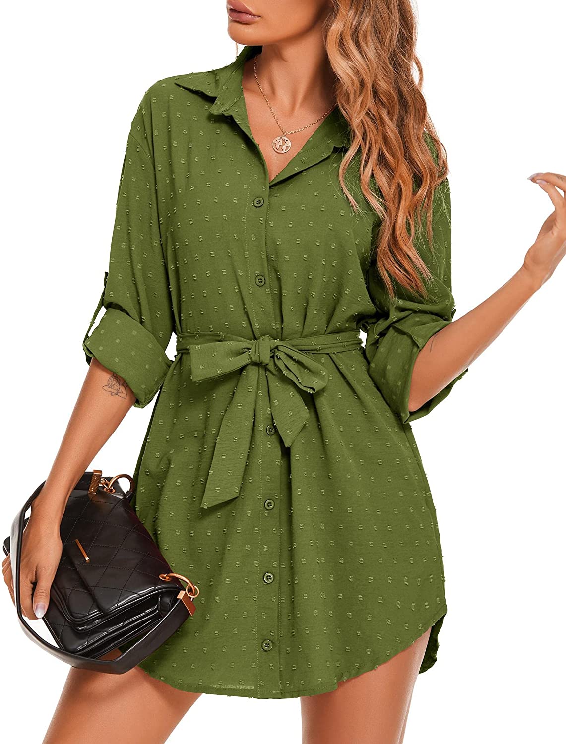 Mid-Long Blouse Tops with Belt