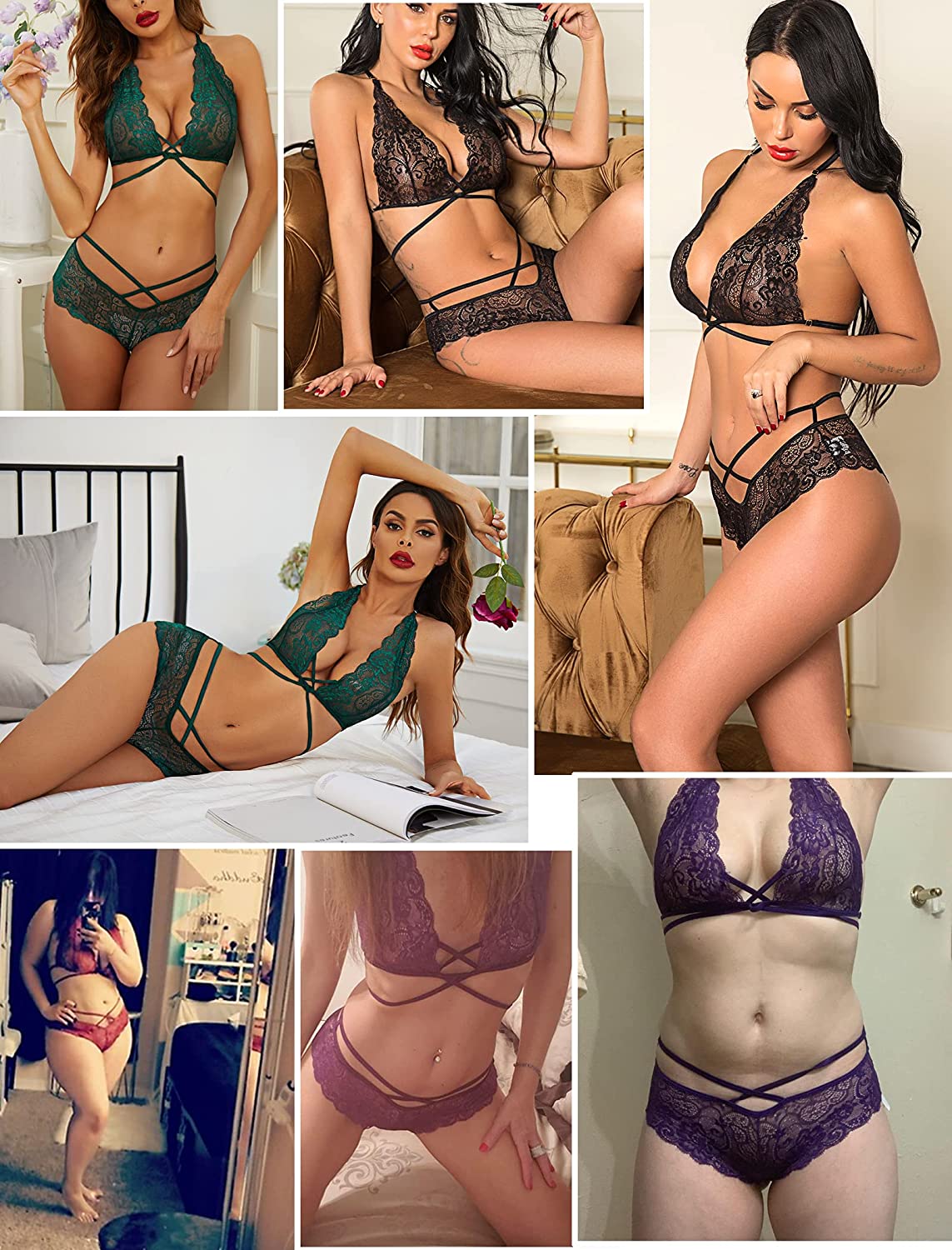 Avidlove Lingerie for Strap Babydoll 2 Piece Bra and Panty Sets