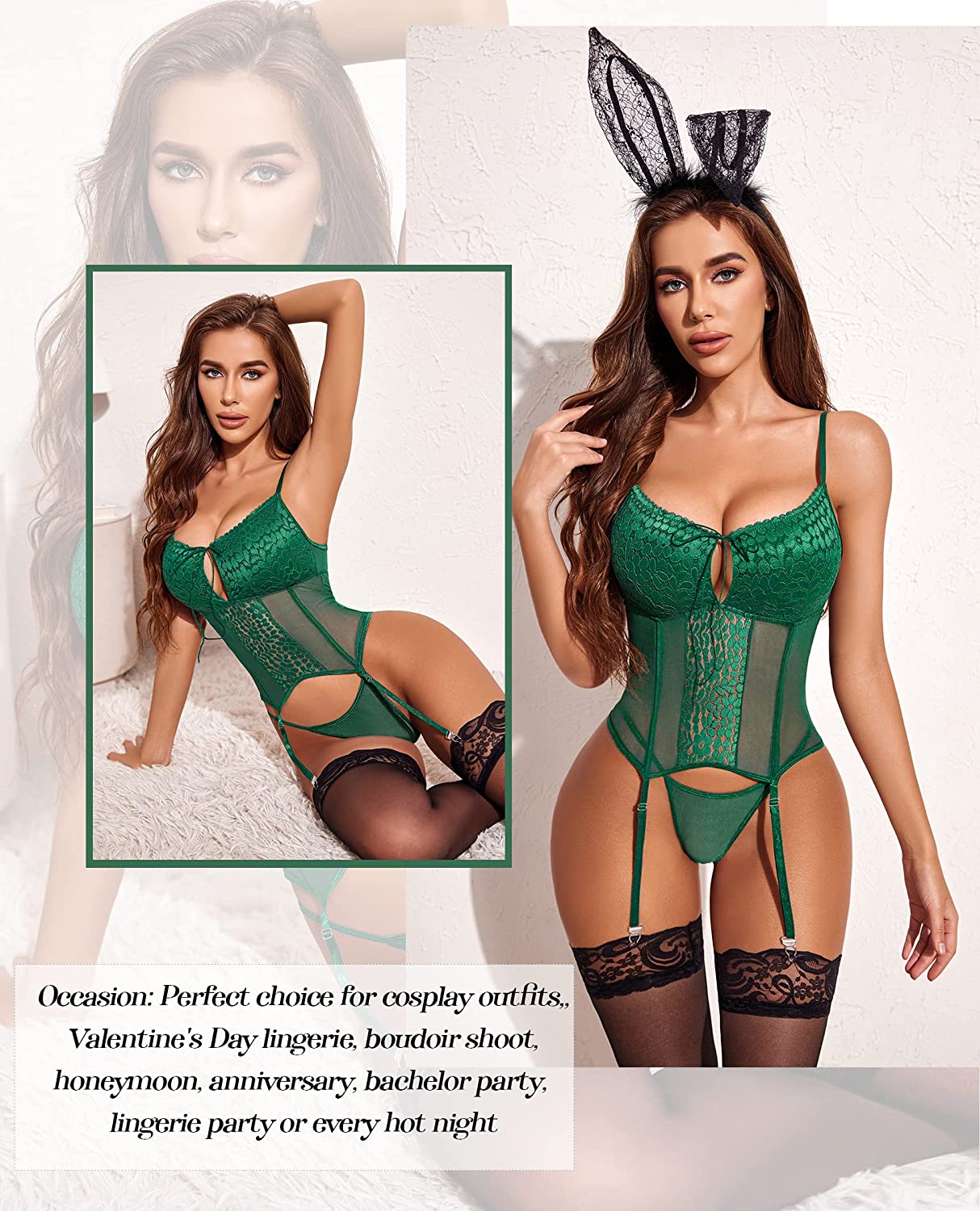 Avidlove Corset Lingerie for Garter Lingerie Set Tummy Control Teddy Boudoir Outfits No Stockings