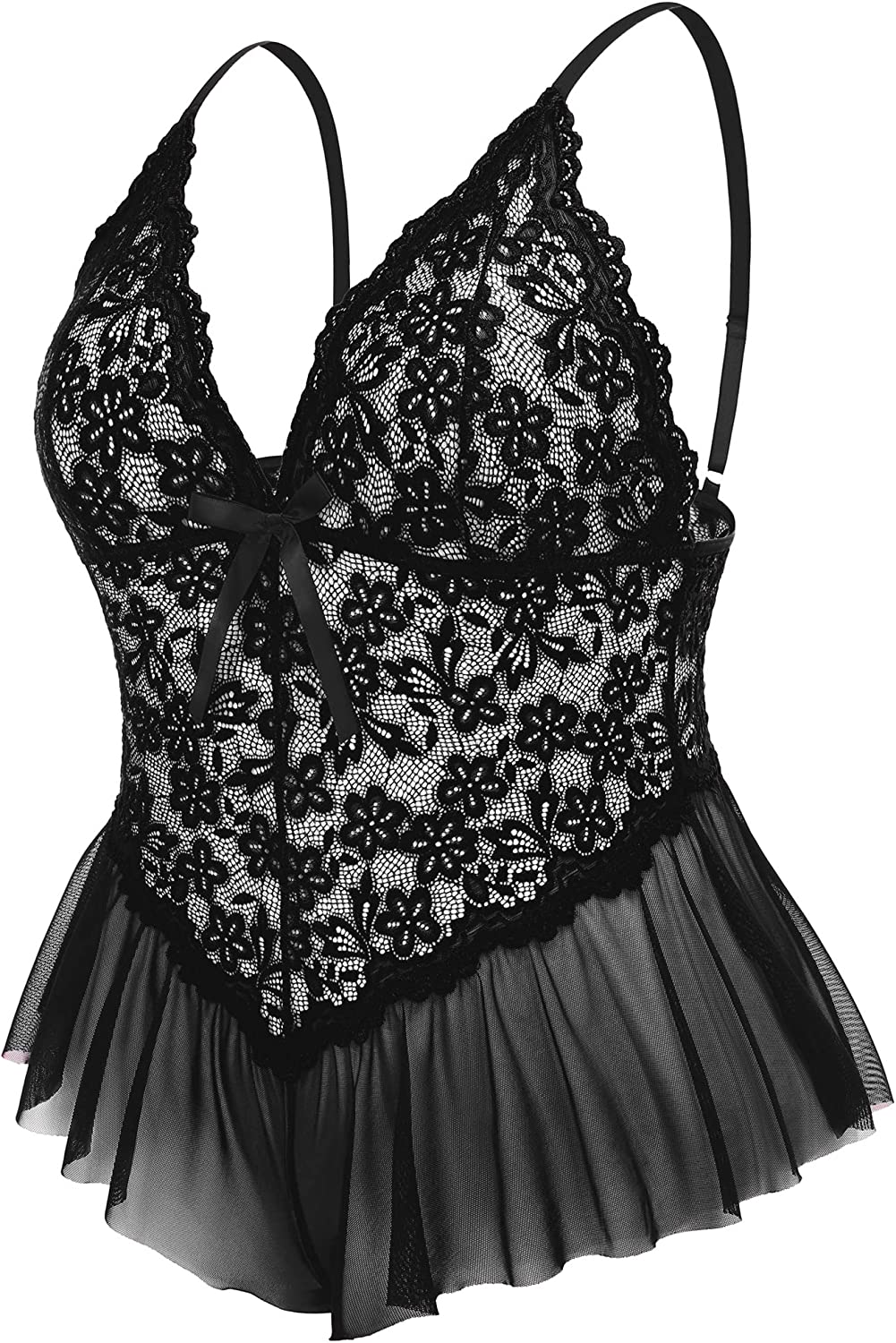 Avidlove Plus Size Lingerie for Lace Bodysuit One Piece Teddy Babydoll Mesh Chemise V Neck Sleepwear L-4XL
