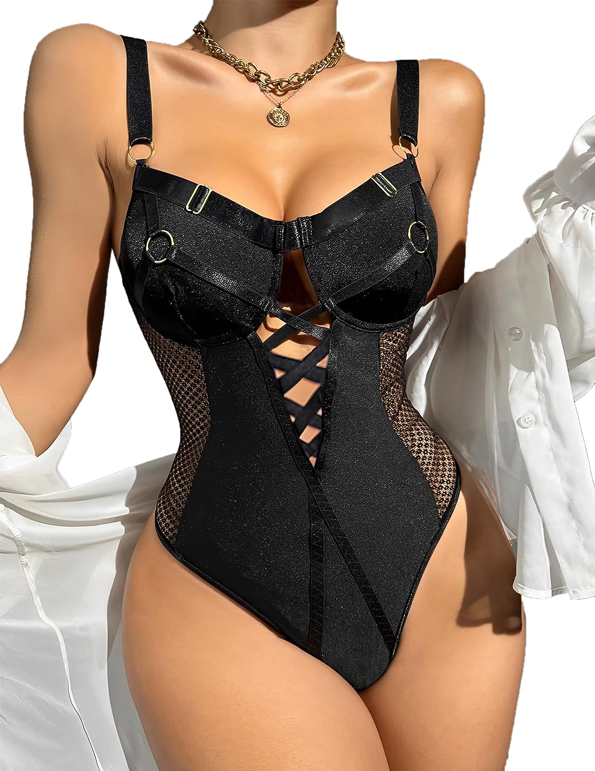 Avidlove Lingerie Bodysuit Mesh Teddy Underwire Lace Bodysuits One Piece Babydoll With Snap Crotch S-XXL