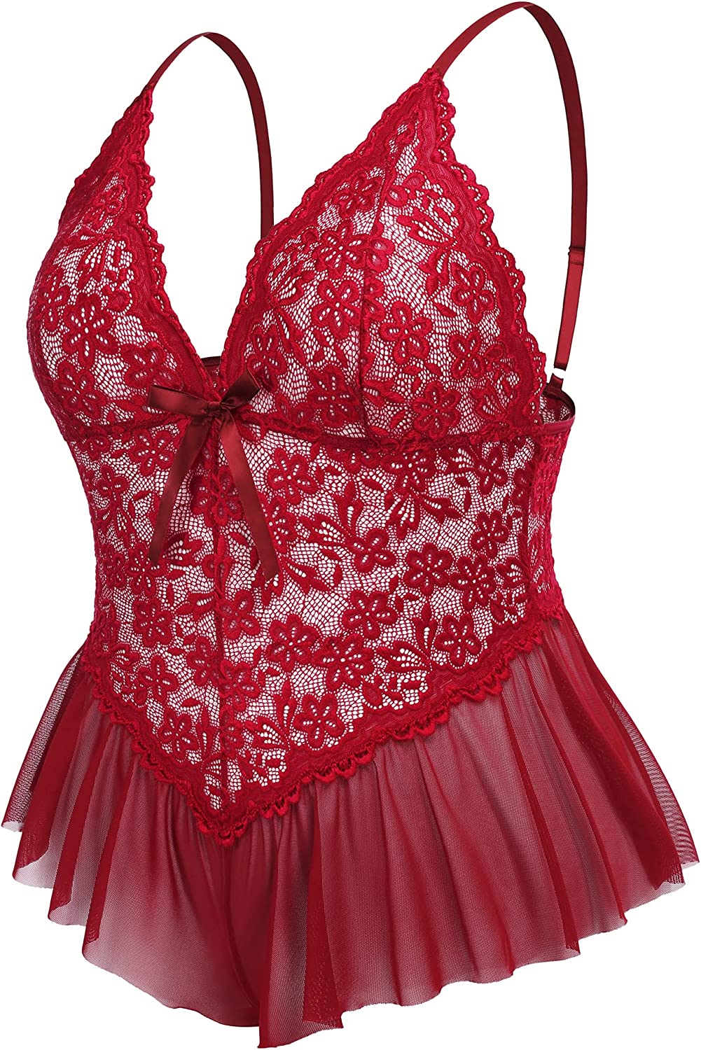 Avidlove Plus Size Lingerie for Lace Bodysuit One Piece Teddy Babydoll Mesh Chemise V Neck Sleepwear L-4XL