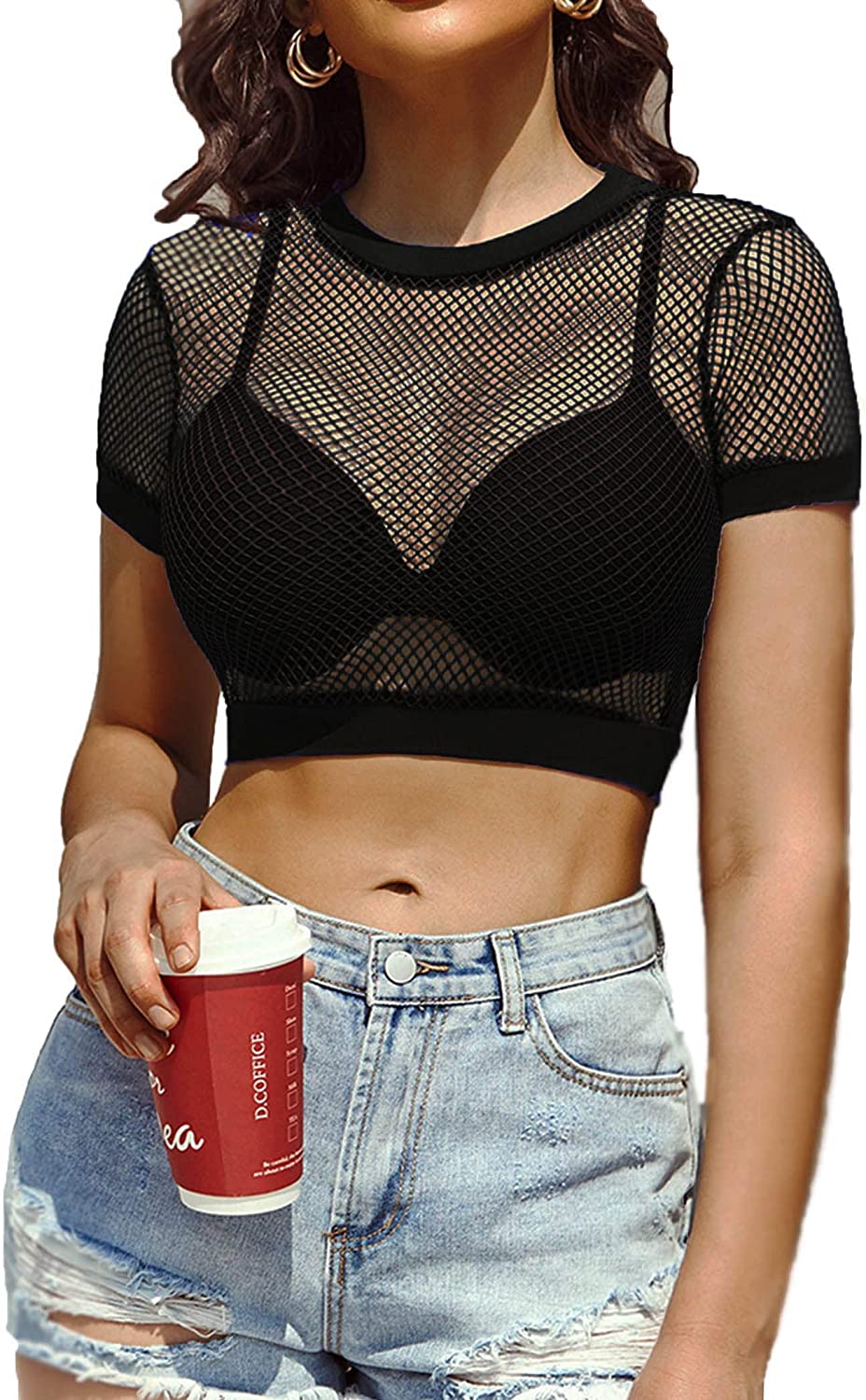 Avidlove Fishnet Top for Long Sleeve Fishnet Shirt Fishnet Crop Top