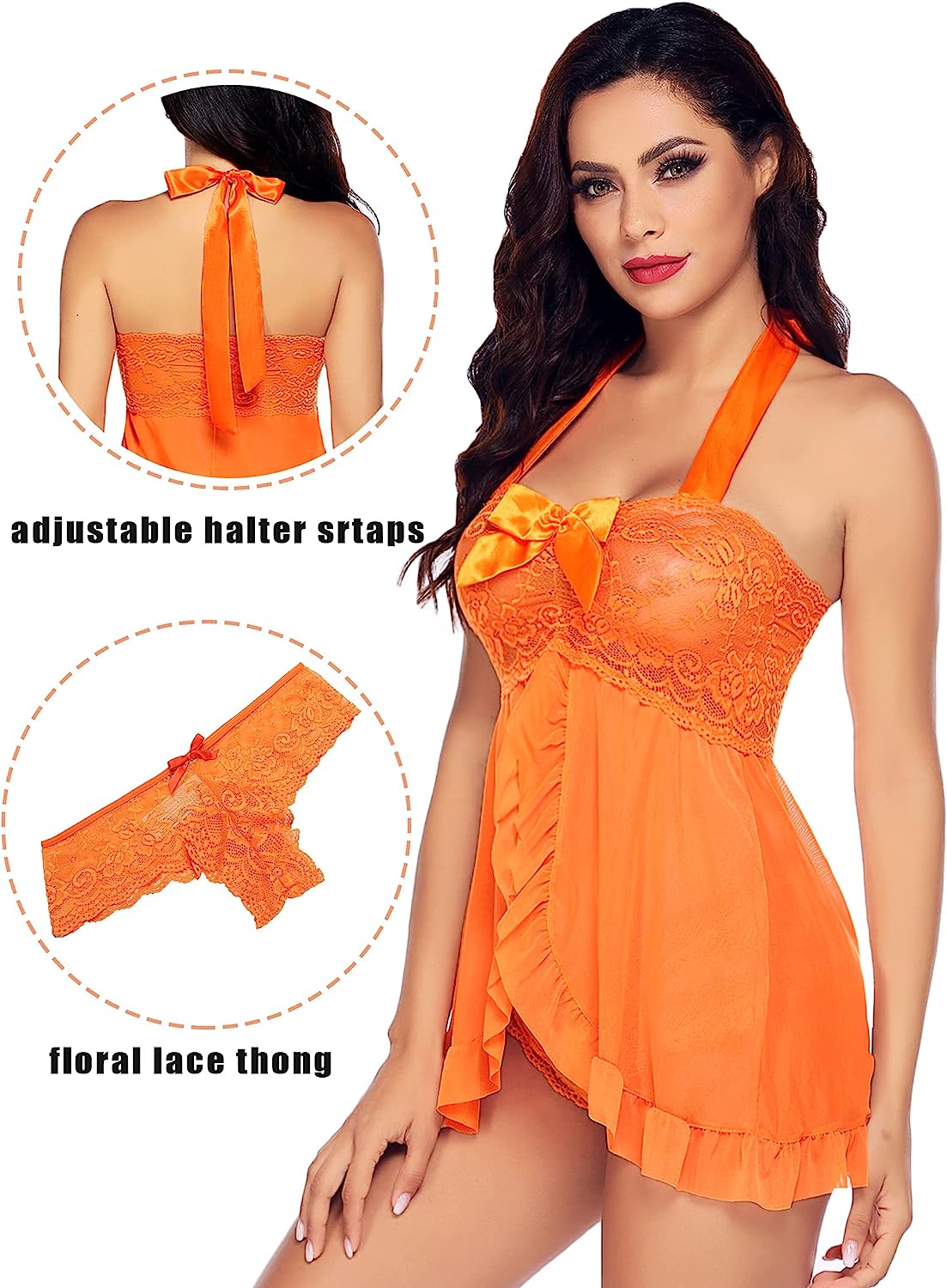 Avidlove Lingerie for Lace Babydoll Open Front Sleepwear Halter Nighty Chemsie XS-5XL
