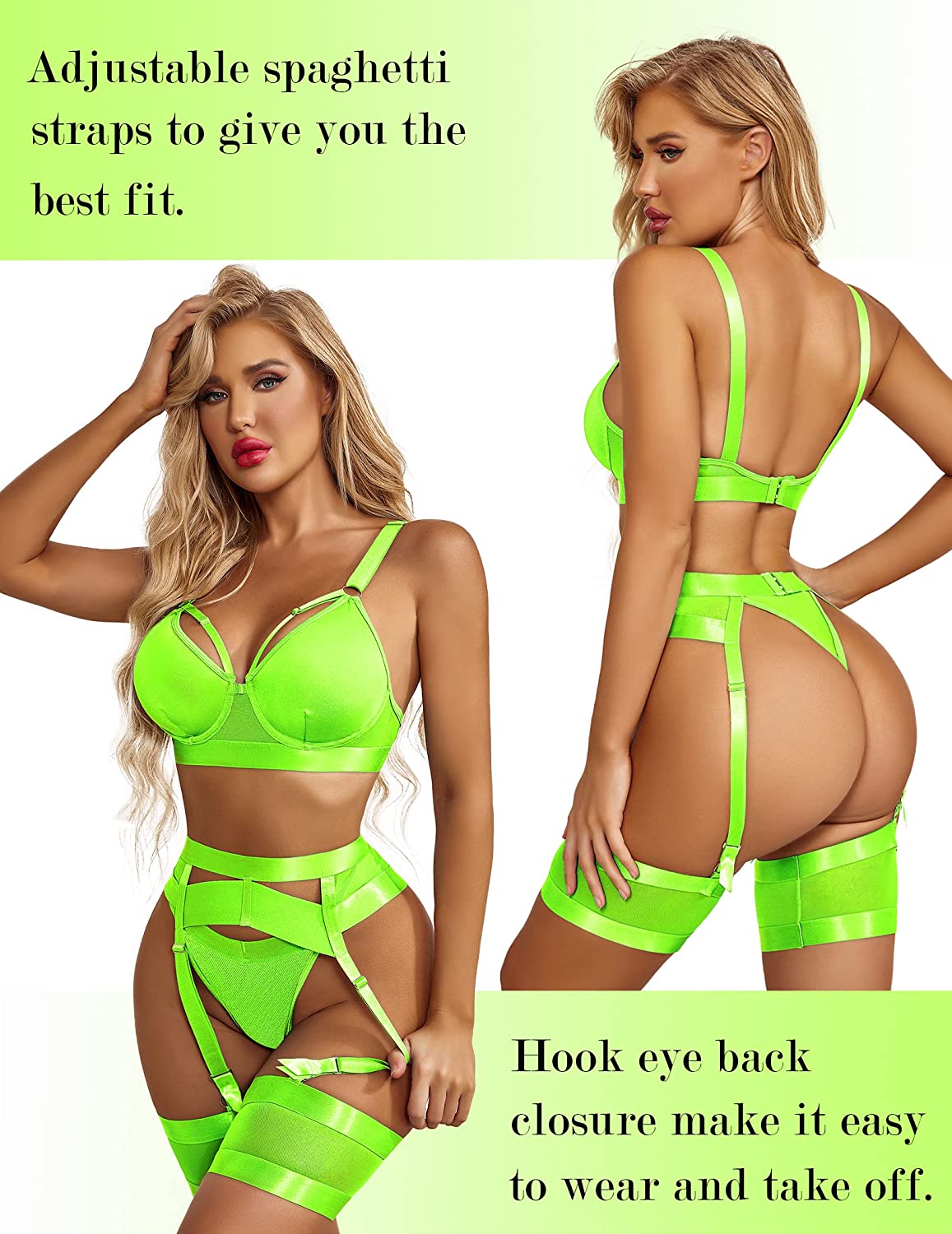 Avidlove Lingerie Set for with Underwire Strappy Lingerie Push Up 5 Piece Lingerie Set with Garter