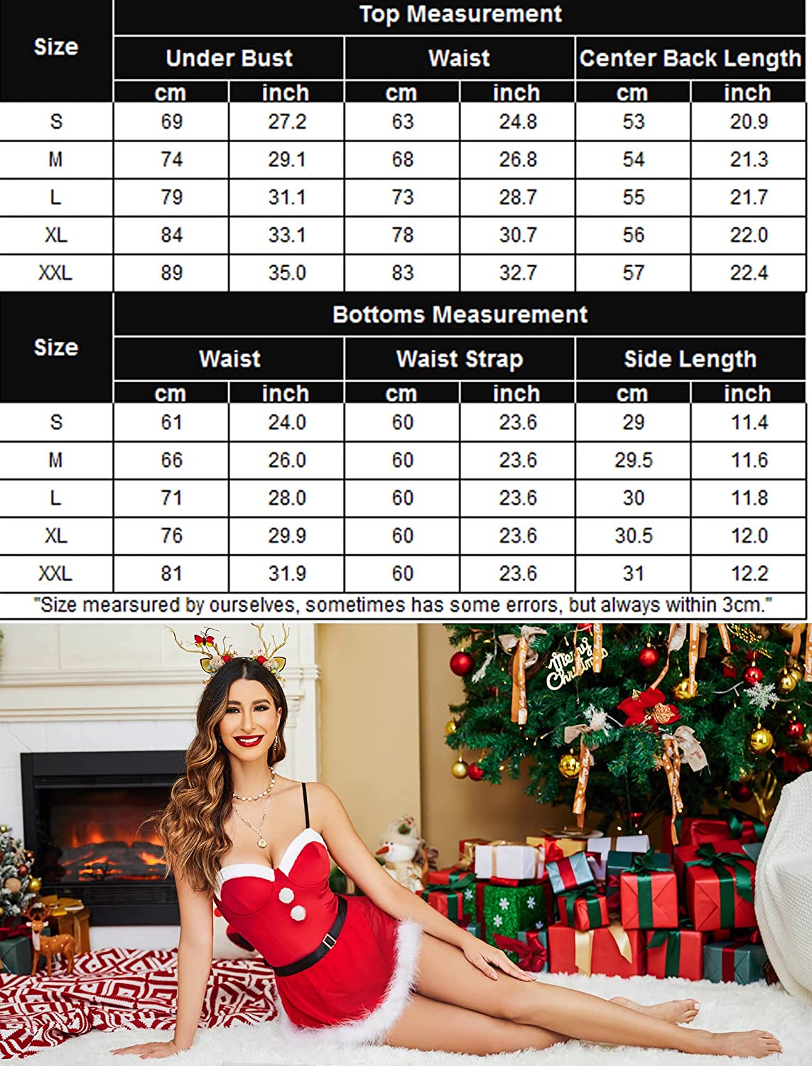 Avidlove Christmas Lingerie Santa Babydoll Lingerie V Neck Velvet Lingerie with Belt
