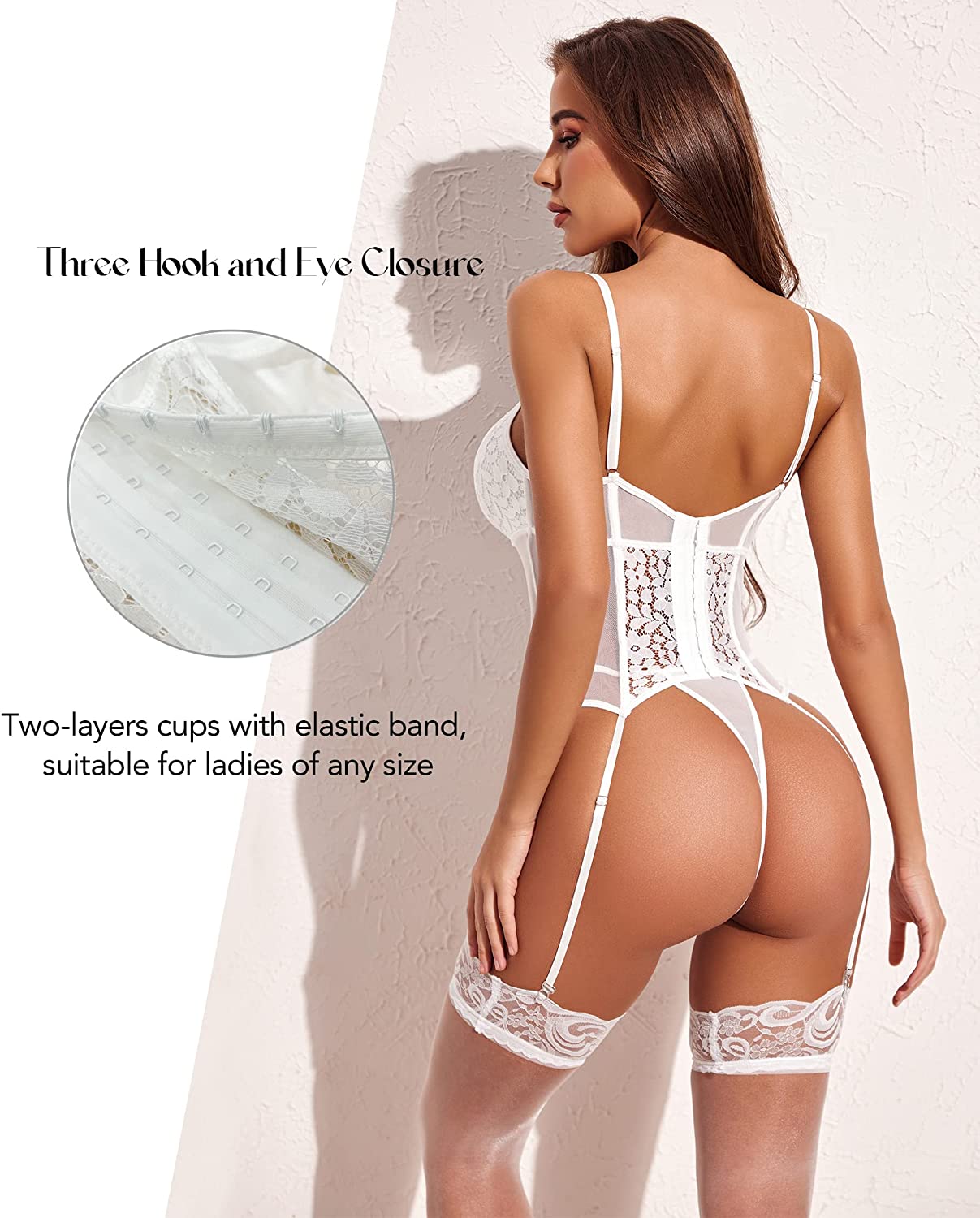 Avidlove Corset Lingerie for Garter Lingerie Set Tummy Control Teddy Boudoir Outfits No Stockings