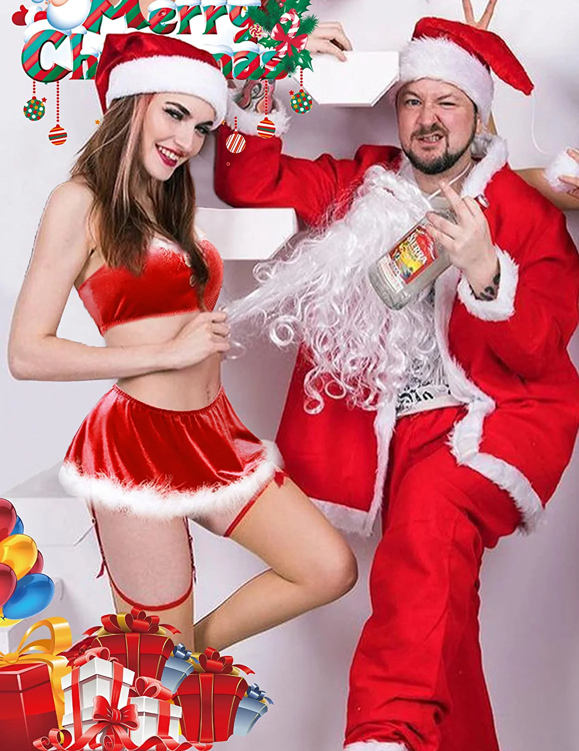 Avidlove Christmas Lingerie Velvet Santa Lingerie 3 Piece New Years Lingerie Set