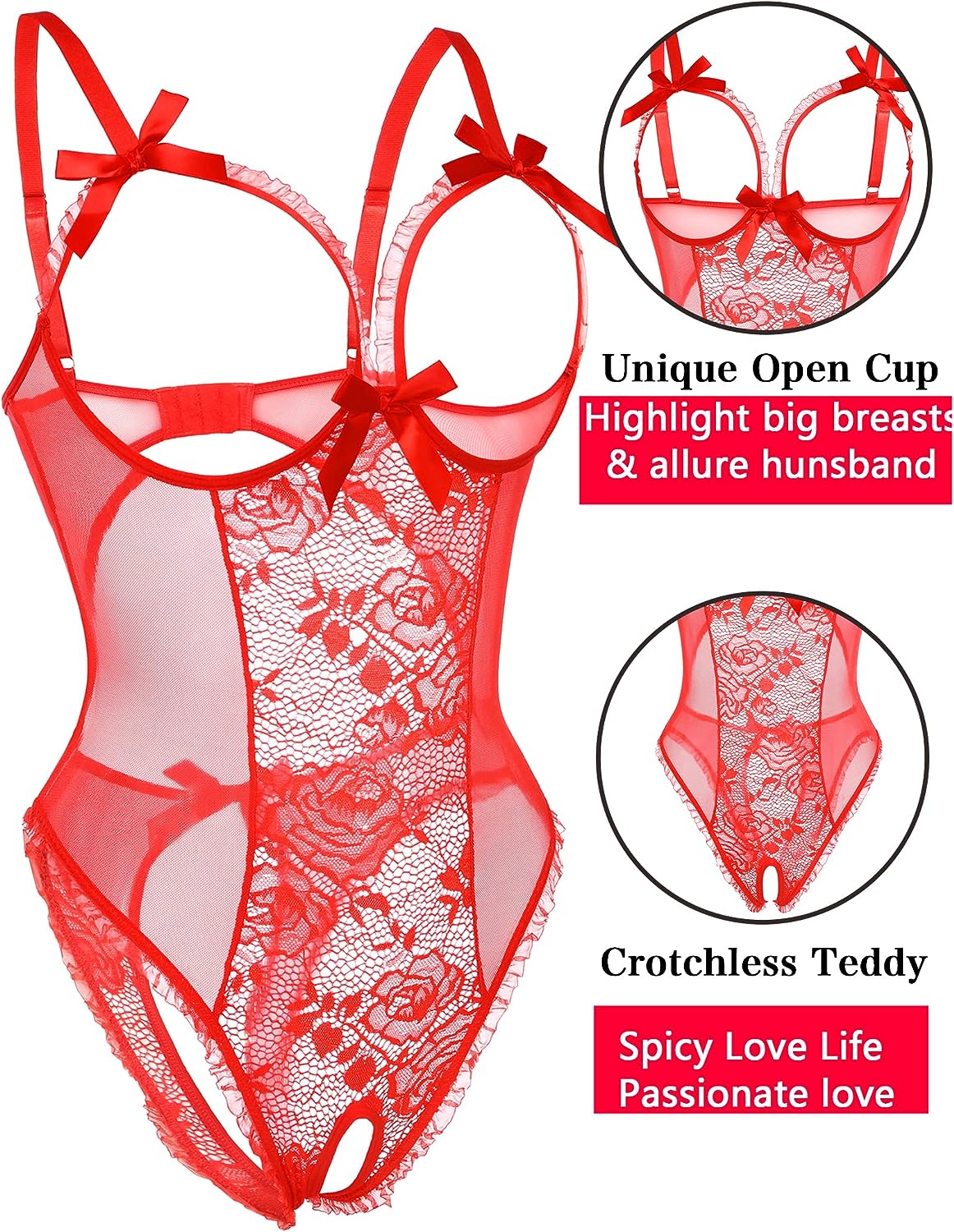 Avidlove Crotchless Lingerie Outfits for One Piece Lingerie Lace Babydoll Mini Bodysuit