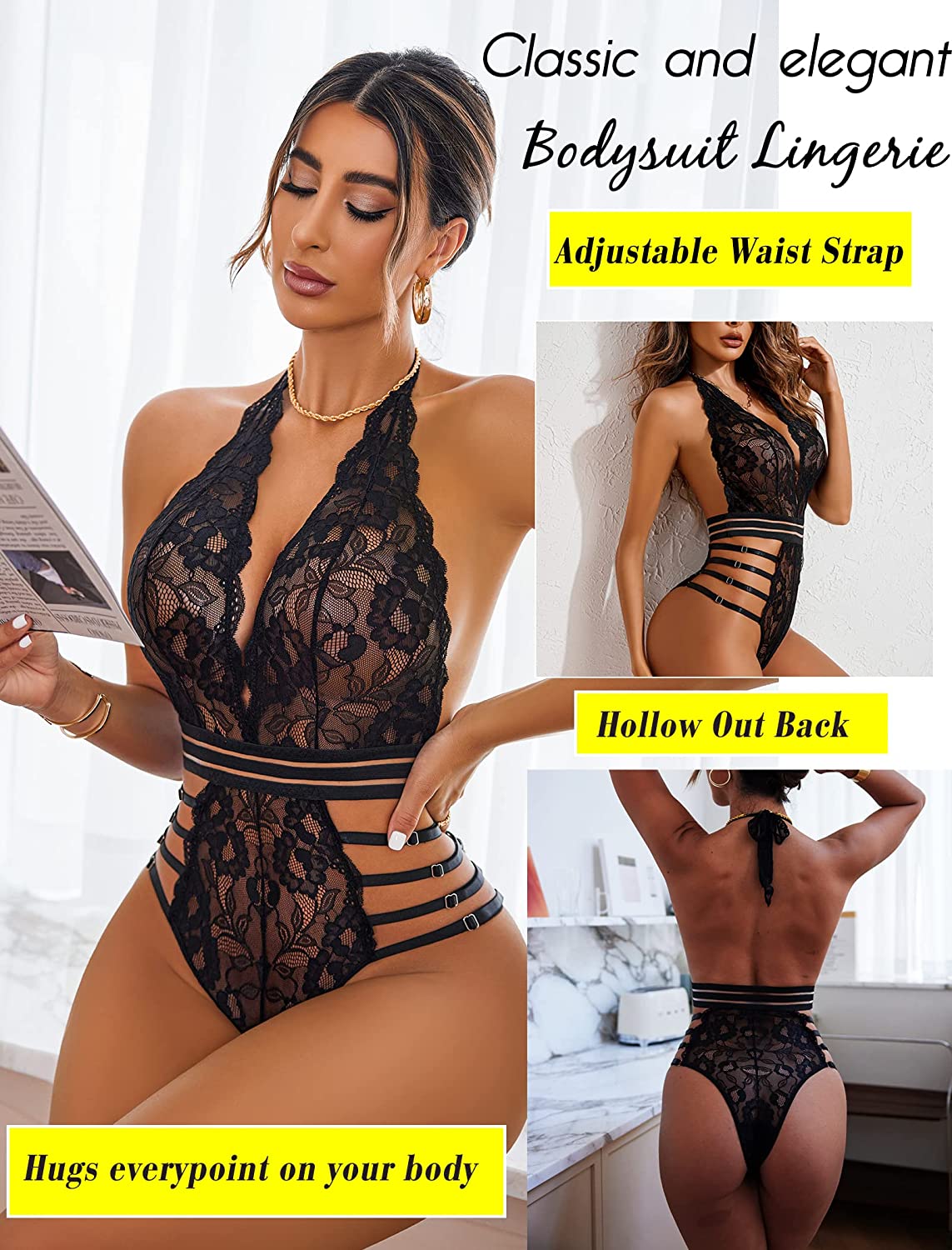 Avidlove Lace Bodysuit Teddy Lingerie Snap Crotch Lingerie One Piece Babydoll