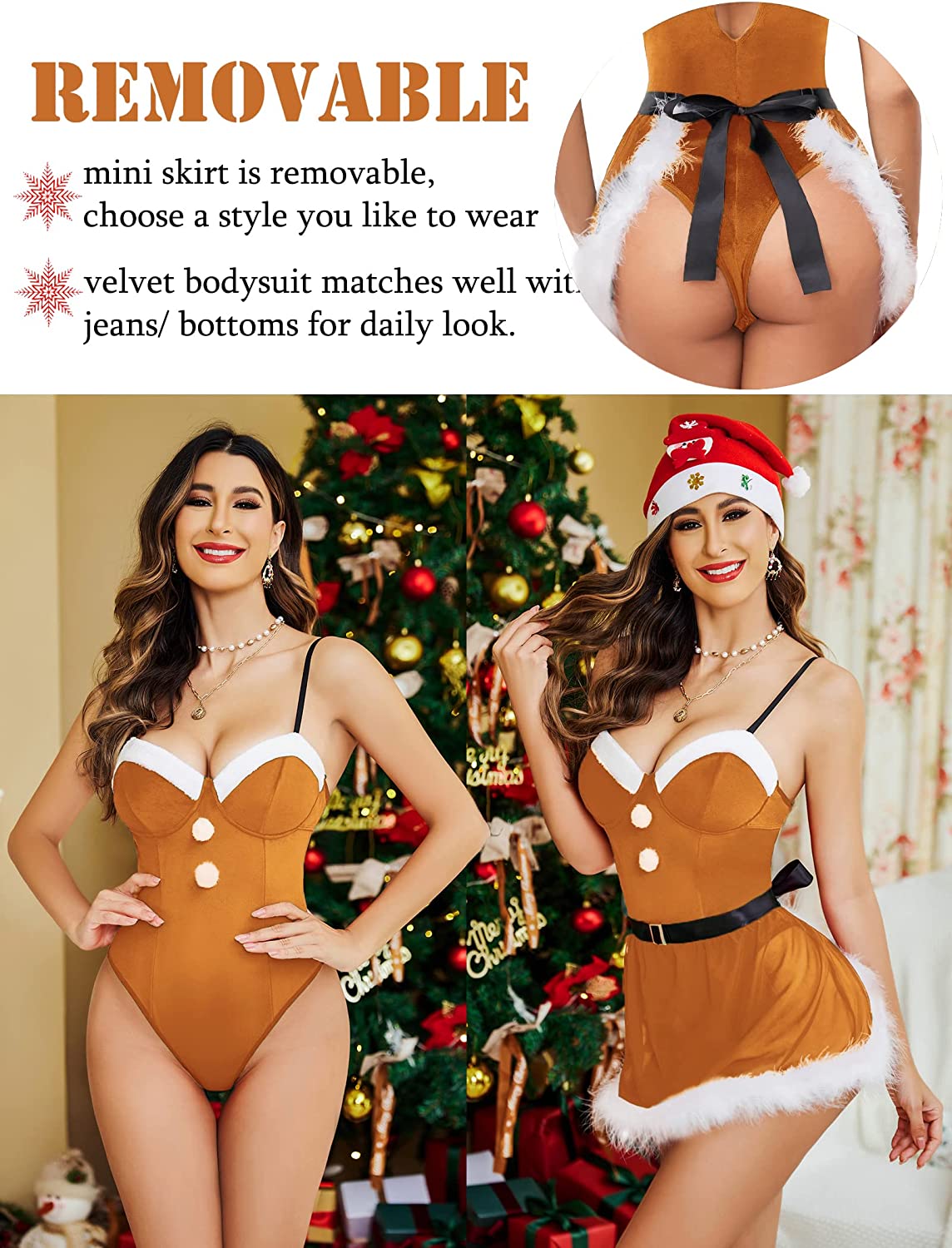 Avidlove Christmas Lingerie Santa Babydoll Lingerie V Neck Velvet Lingerie with Belt