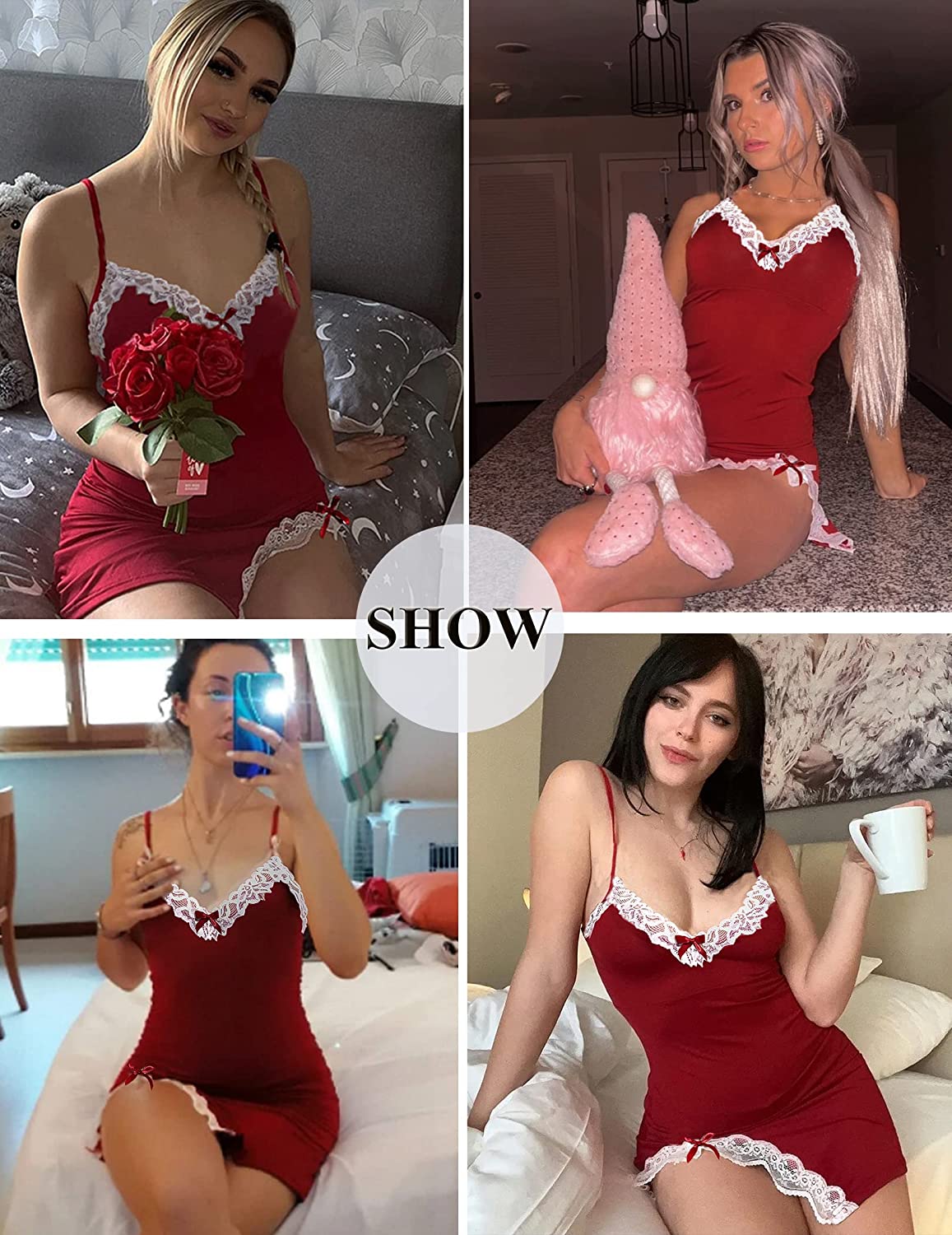 Avidlove Lingerie Lace Babydoll V Neck Sleepwear Cotton Nightgowns for Chemise