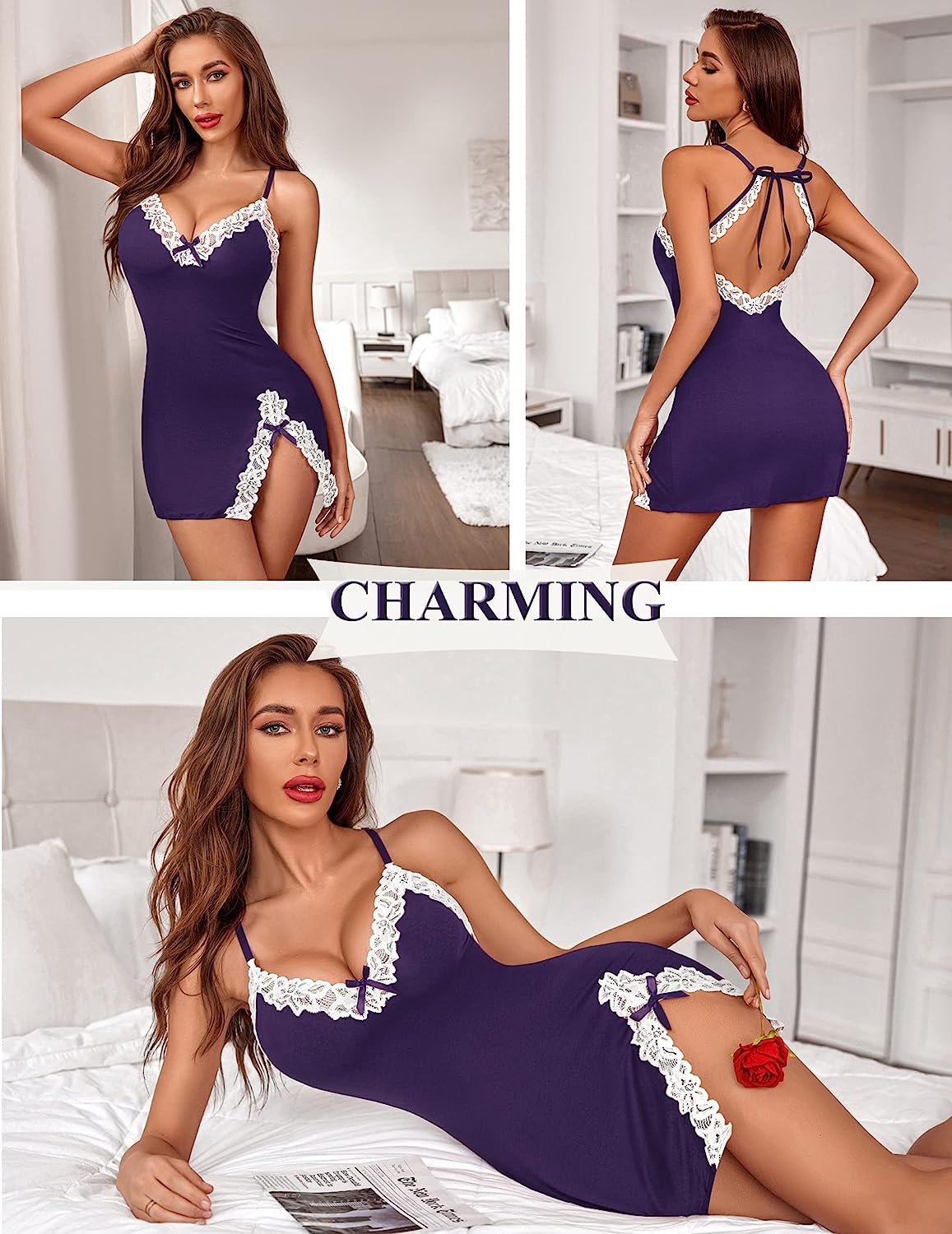 Avidlove Lingerie Lace Babydoll V Neck Sleepwear Cotton Nightgowns for Chemise