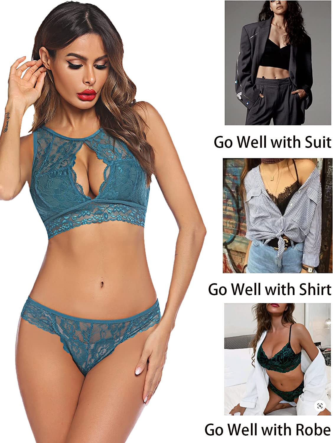 Avidlove Lingerie 2 Piece Lace Babydoll Bra and Panty Set Mini Sleepwear