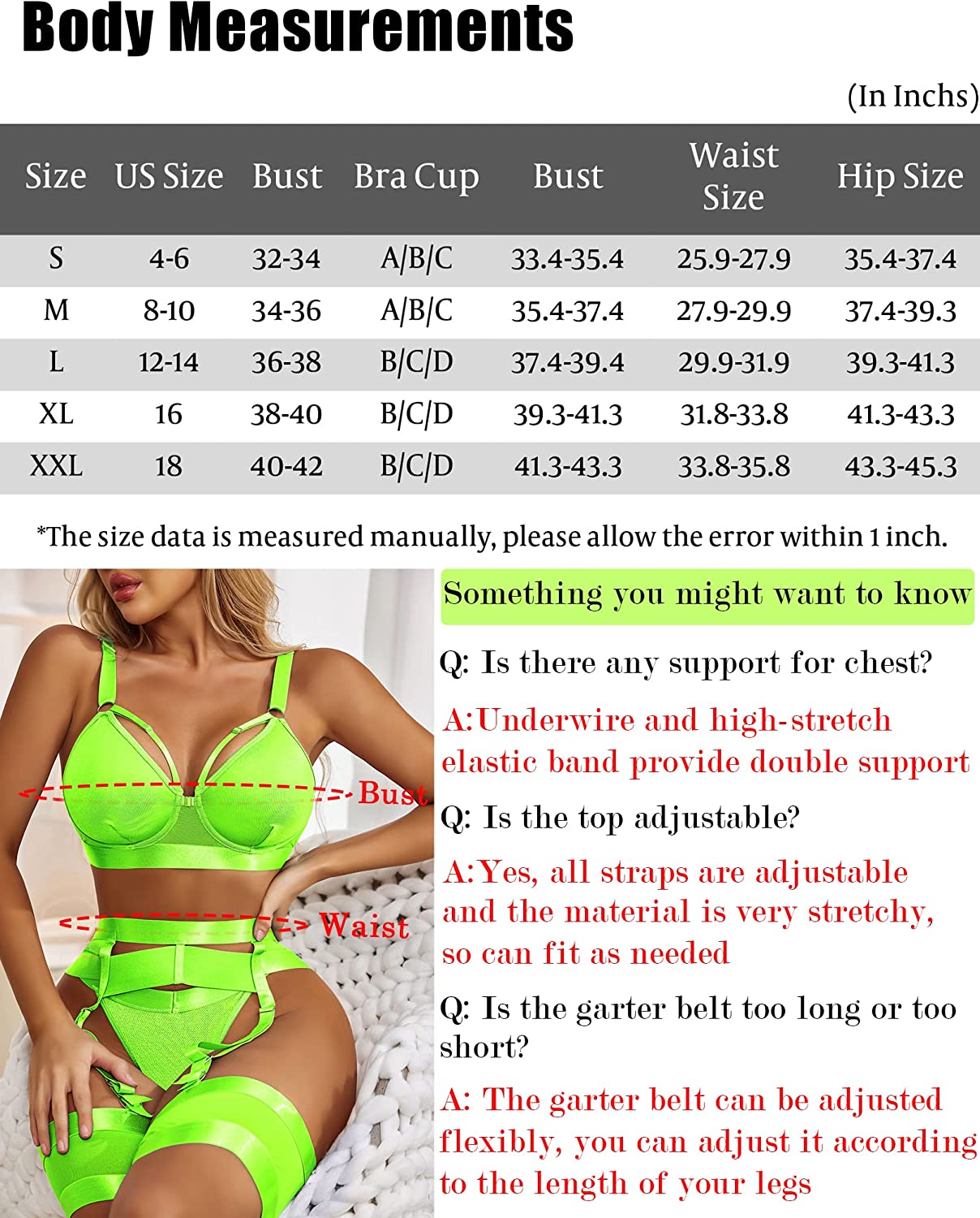 Avidlove Lingerie Set for with Underwire Strappy Lingerie Push Up 5 Piece Lingerie Set with Garter