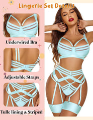 Avidlove Lingerie Set Strappy Lingerie with Underwired Push Up Bra Support Garter Lingerie