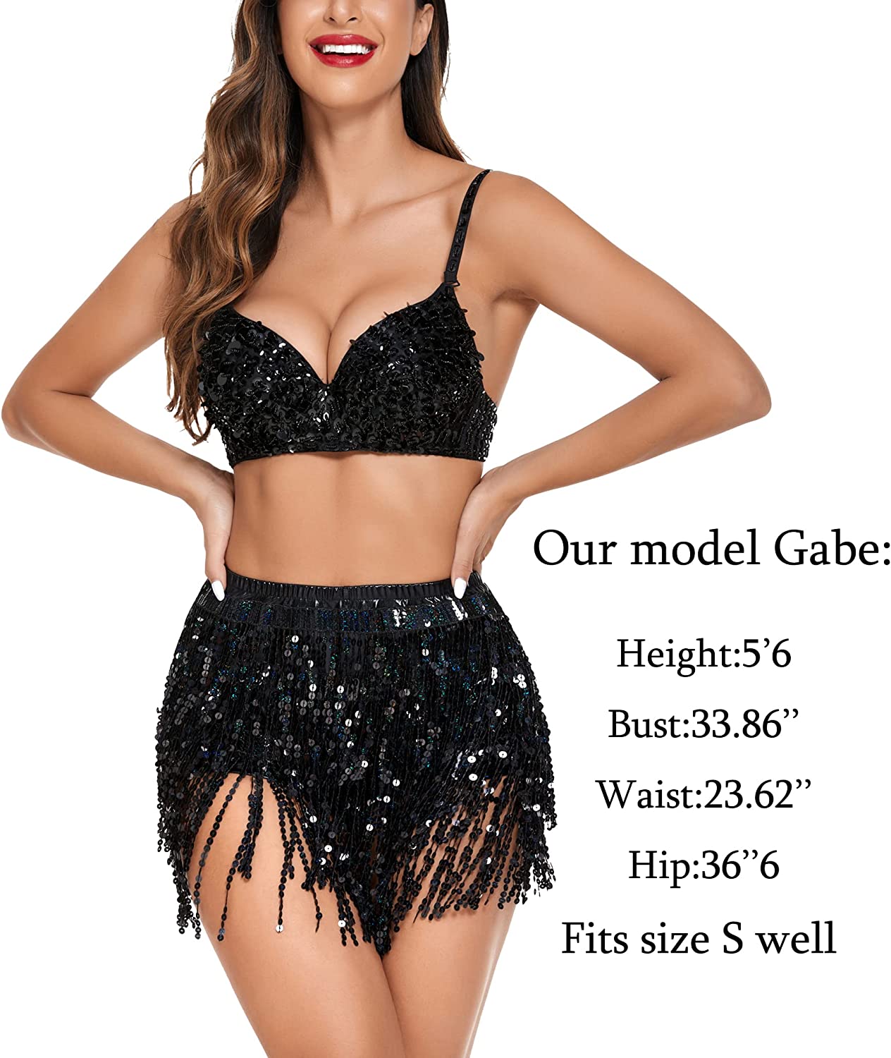 Avidlove Sequin Tassel Skirt Belly Dance Belt Dance Performance Skirt Party Rave Skirt for Women