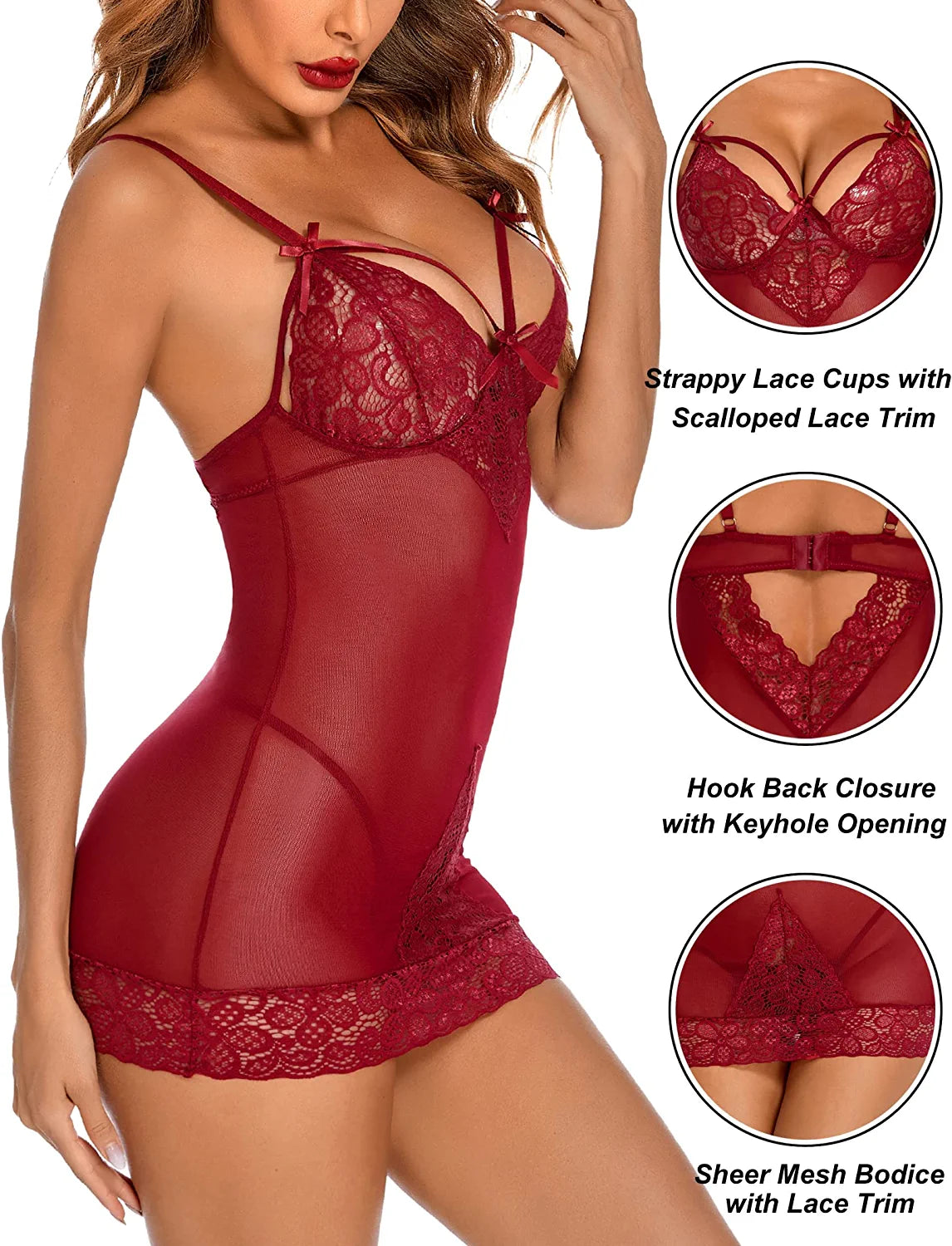 Avidlove Lingerie for Lace Chemises Strappy Babydoll Sleepwear Mini Dress S-XXXL