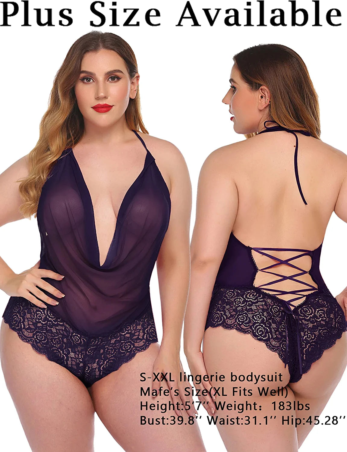 Avidlove Lingerie Teddy One Piece Lace Halter Babydoll Bodysuit