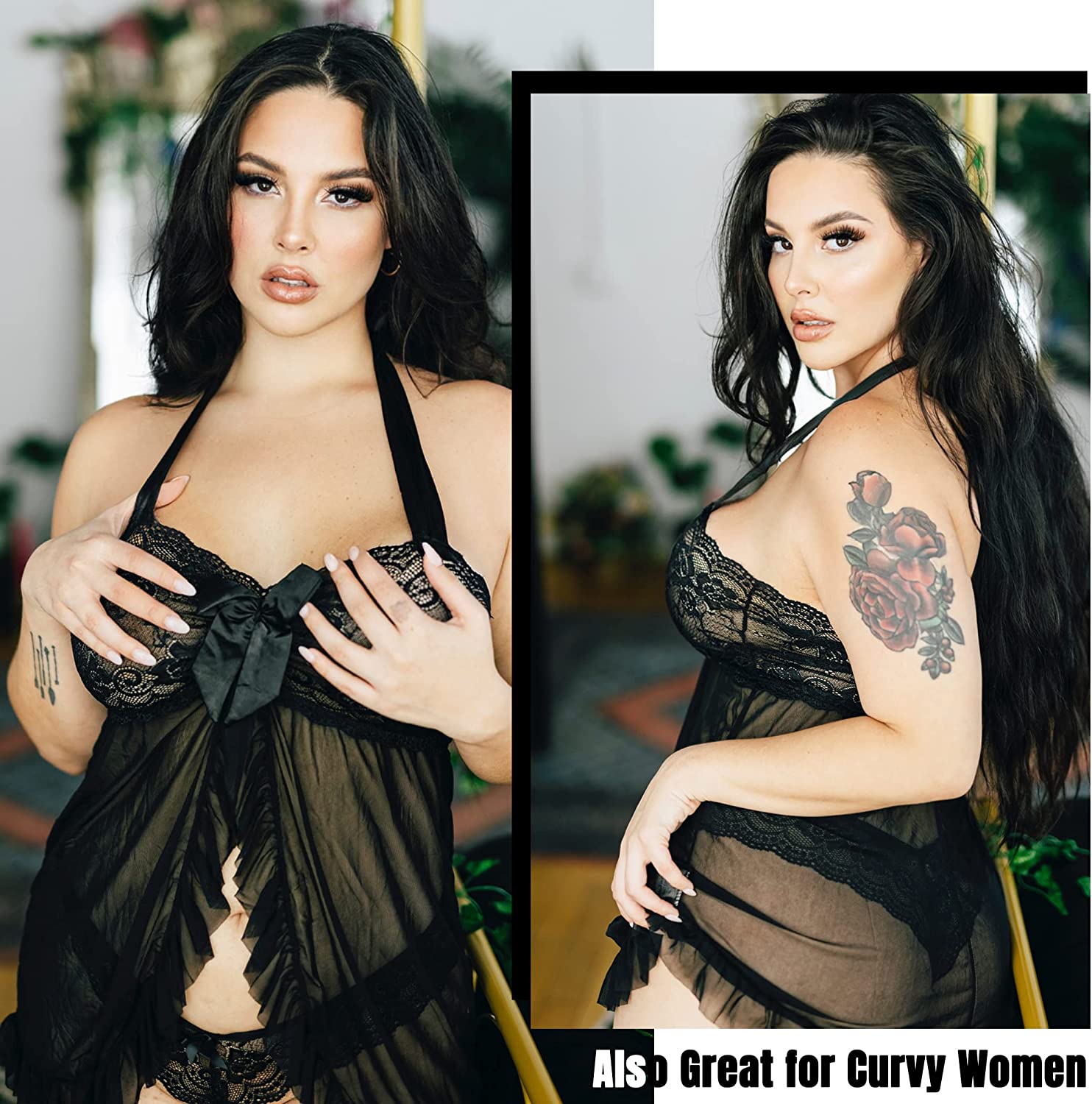 Avidlove Lingerie for Lace Babydoll Open Front Sleepwear Halter Nighty Chemsie XS-5XL